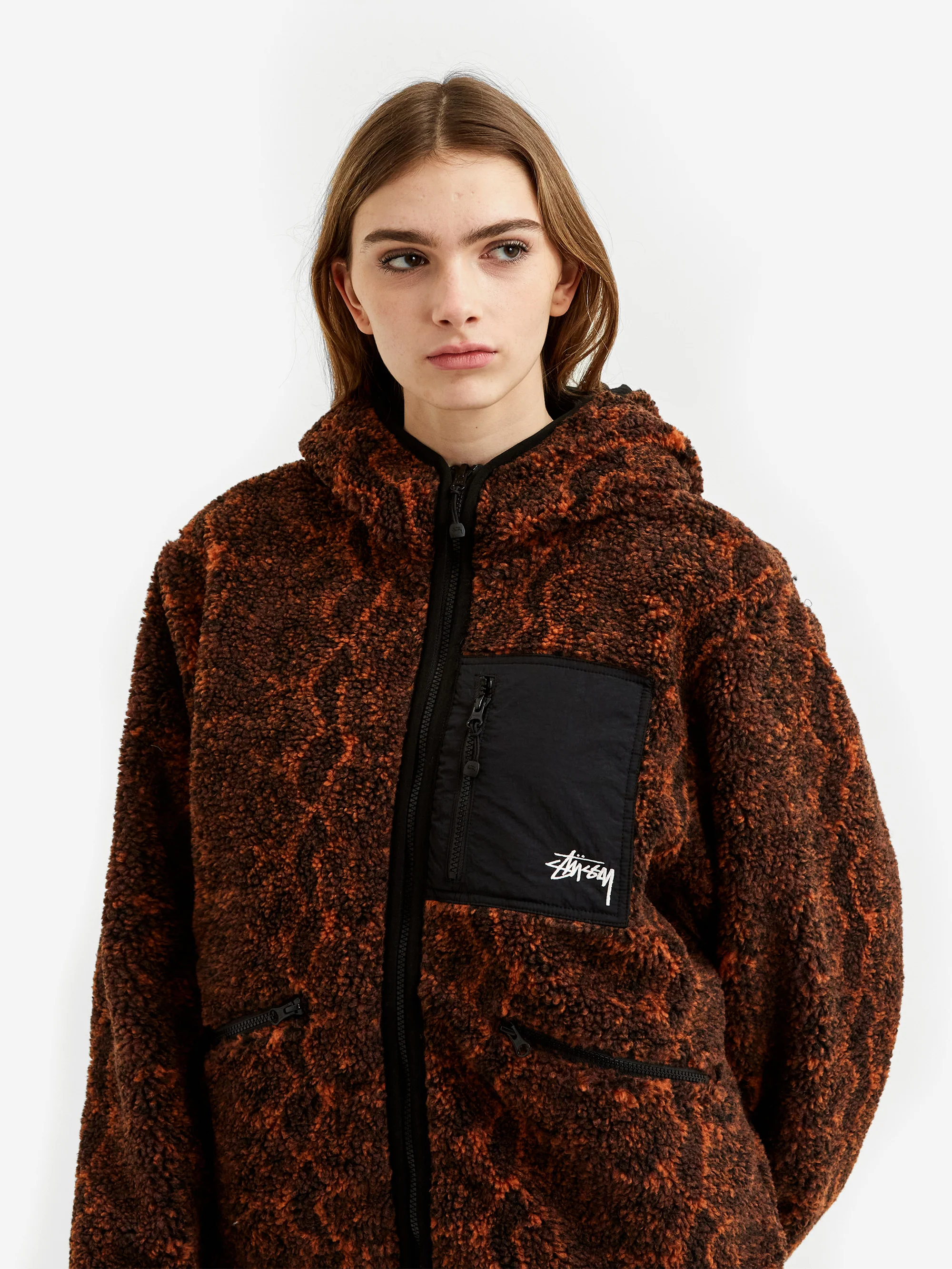 Stussy Snake Jacquard Sherpa Jacket W - Brown - Image 4