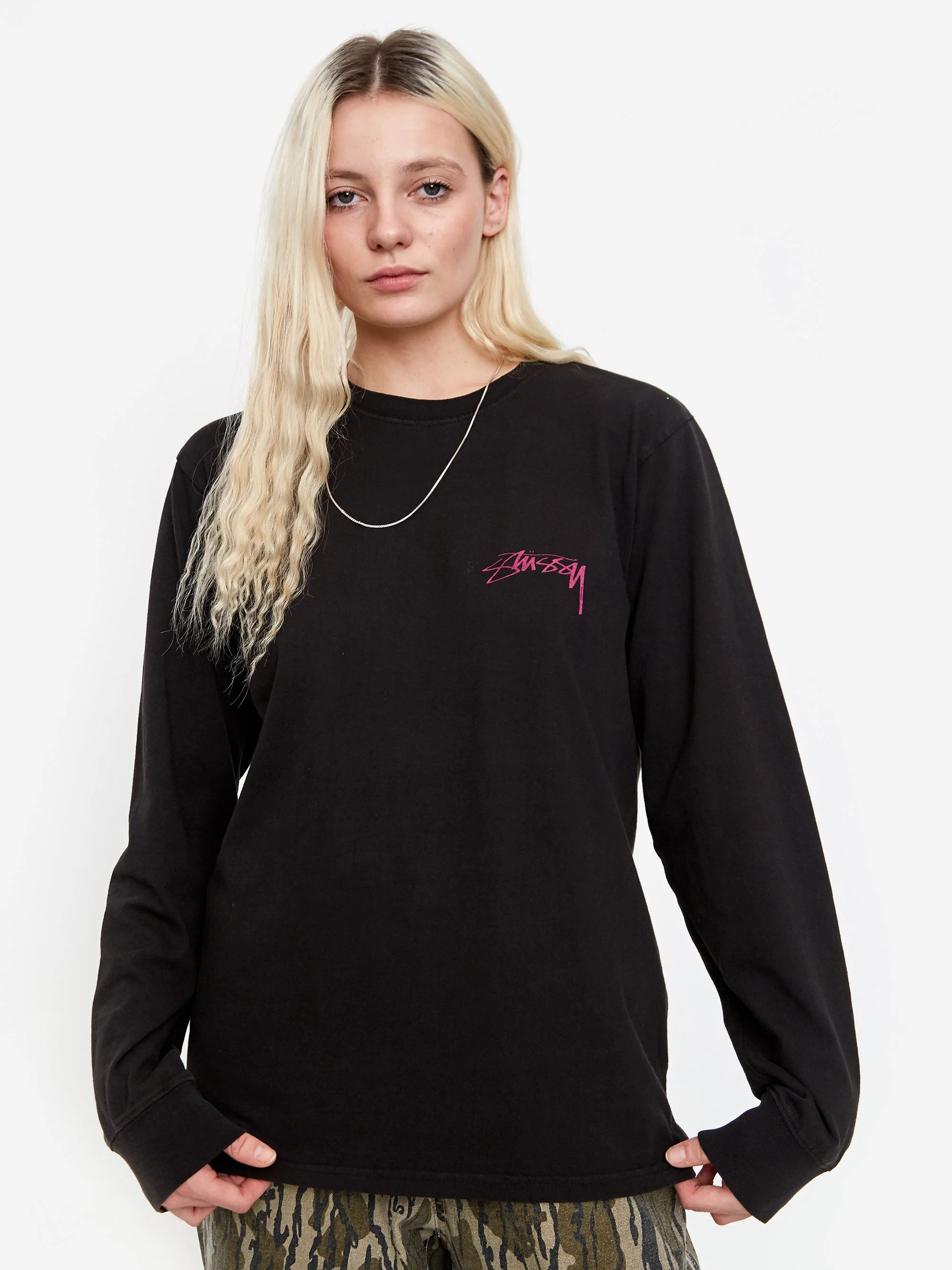 Stussy Sphinx Pigment Dyed Longsleeve T-Shirt - Black - Image 2