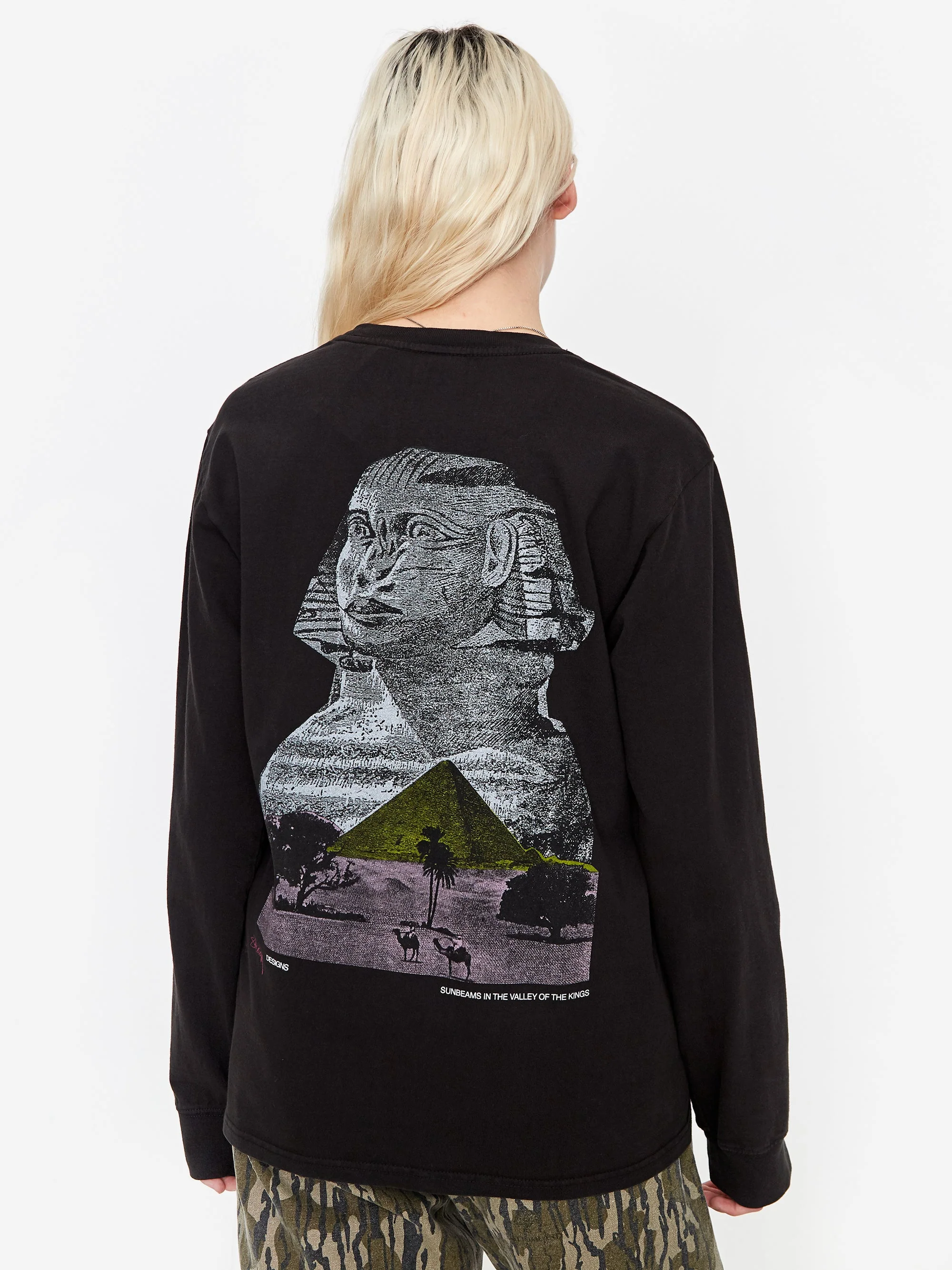Stussy Sphinx Pigment Dyed Longsleeve T-Shirt - Black - Image 4