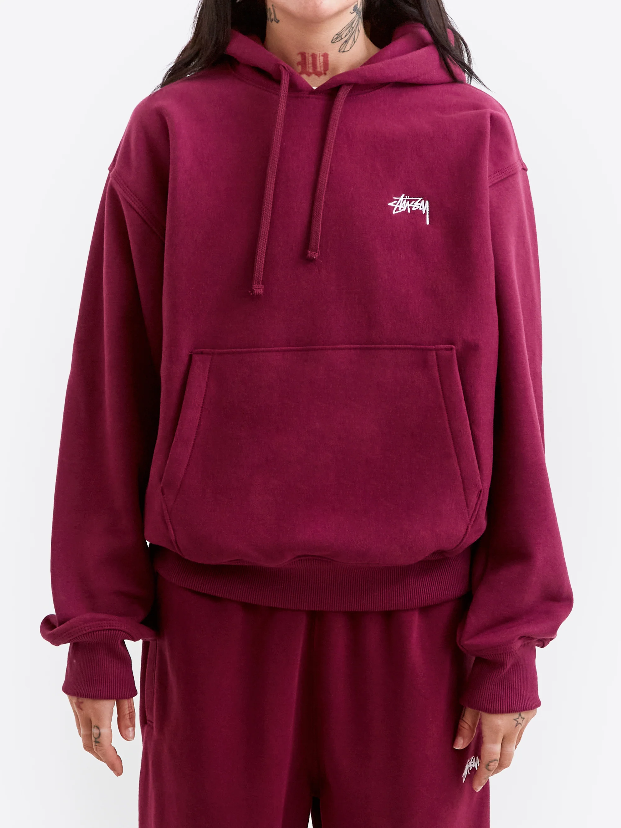 Stussy Stock Logo Hood - Burgundy