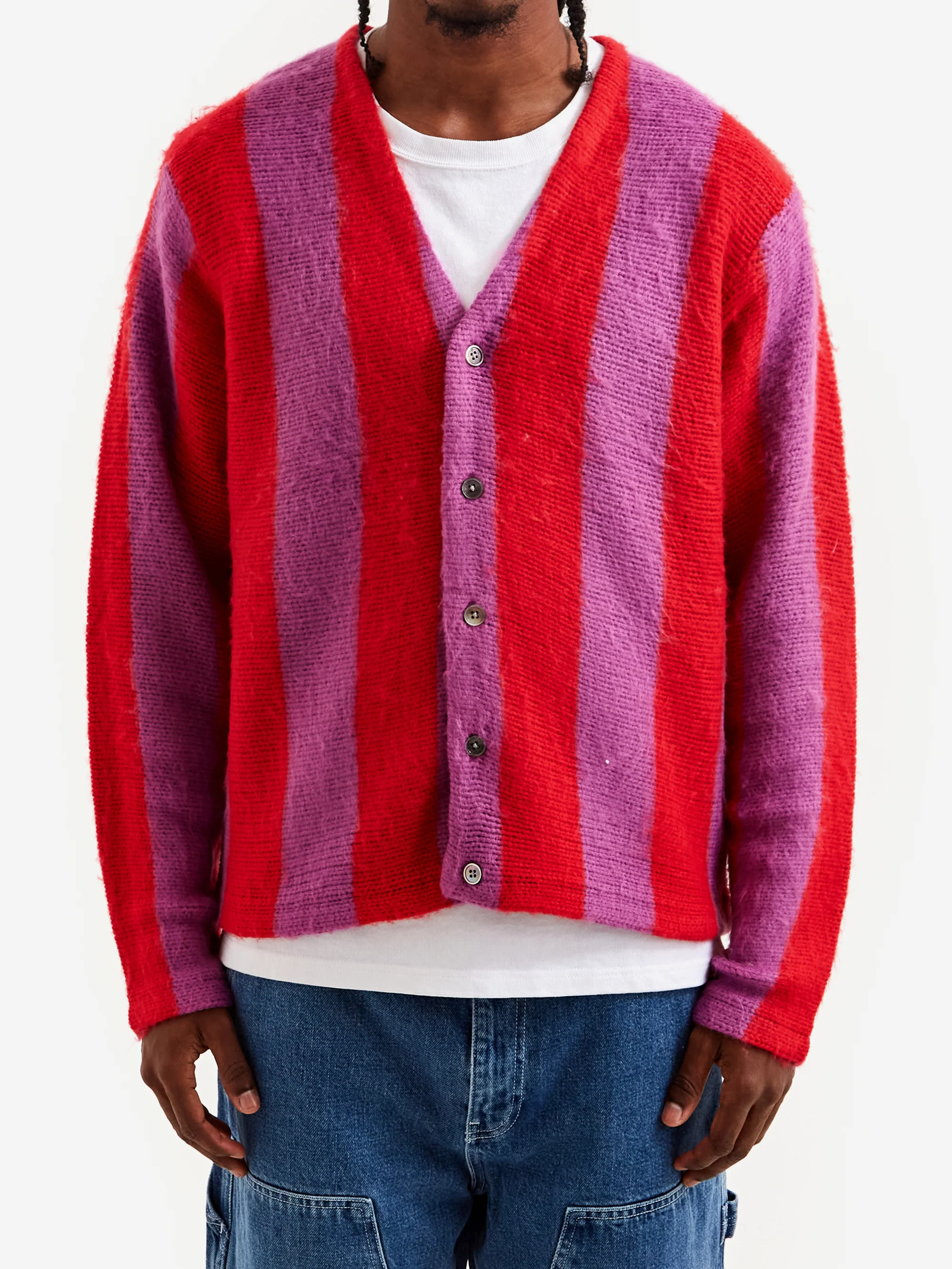 Stussy Stripe Brushed Cardigan - Purple - Image 2