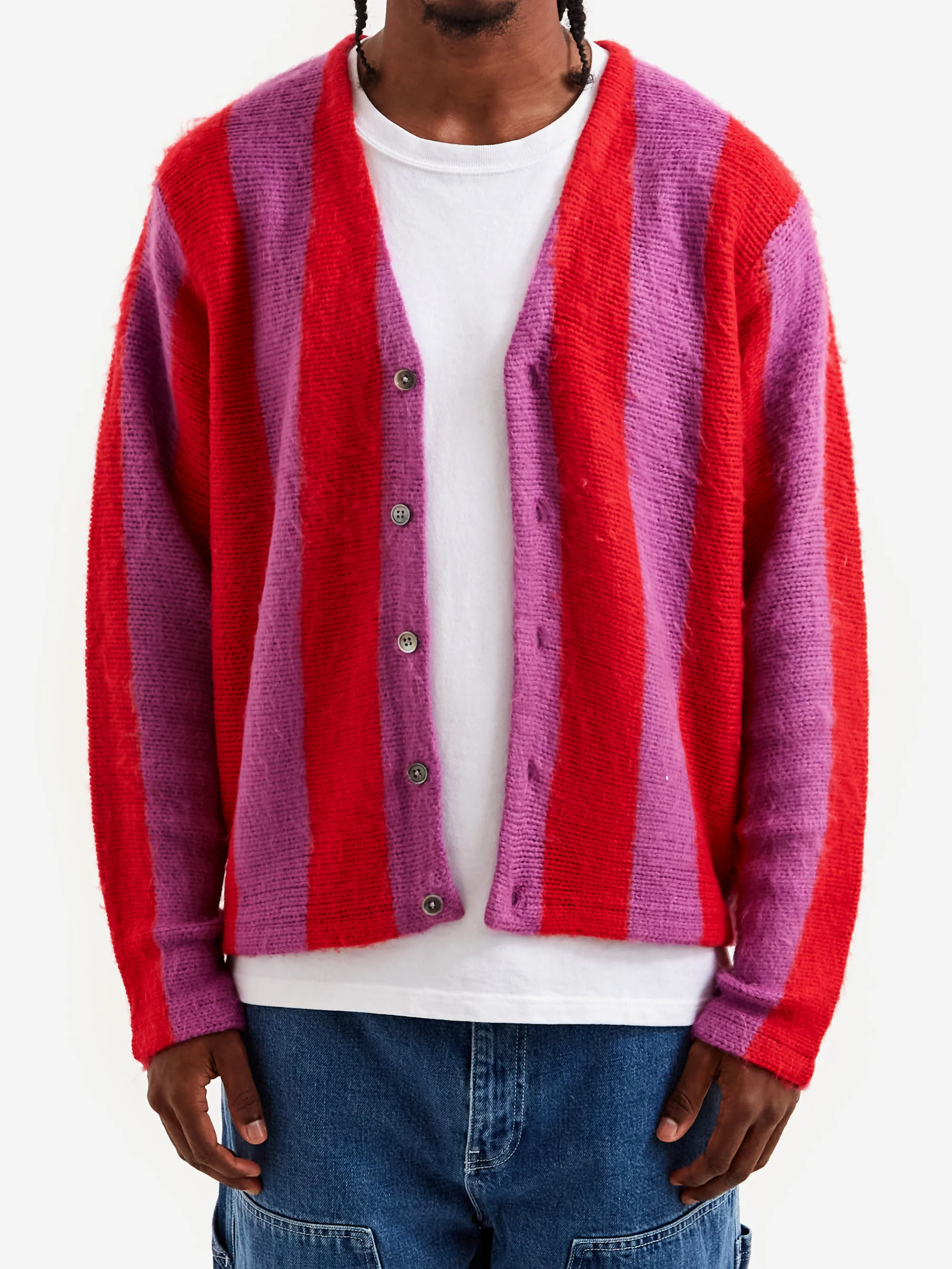 Stussy Stripe Brushed Cardigan - Purple - Image 5