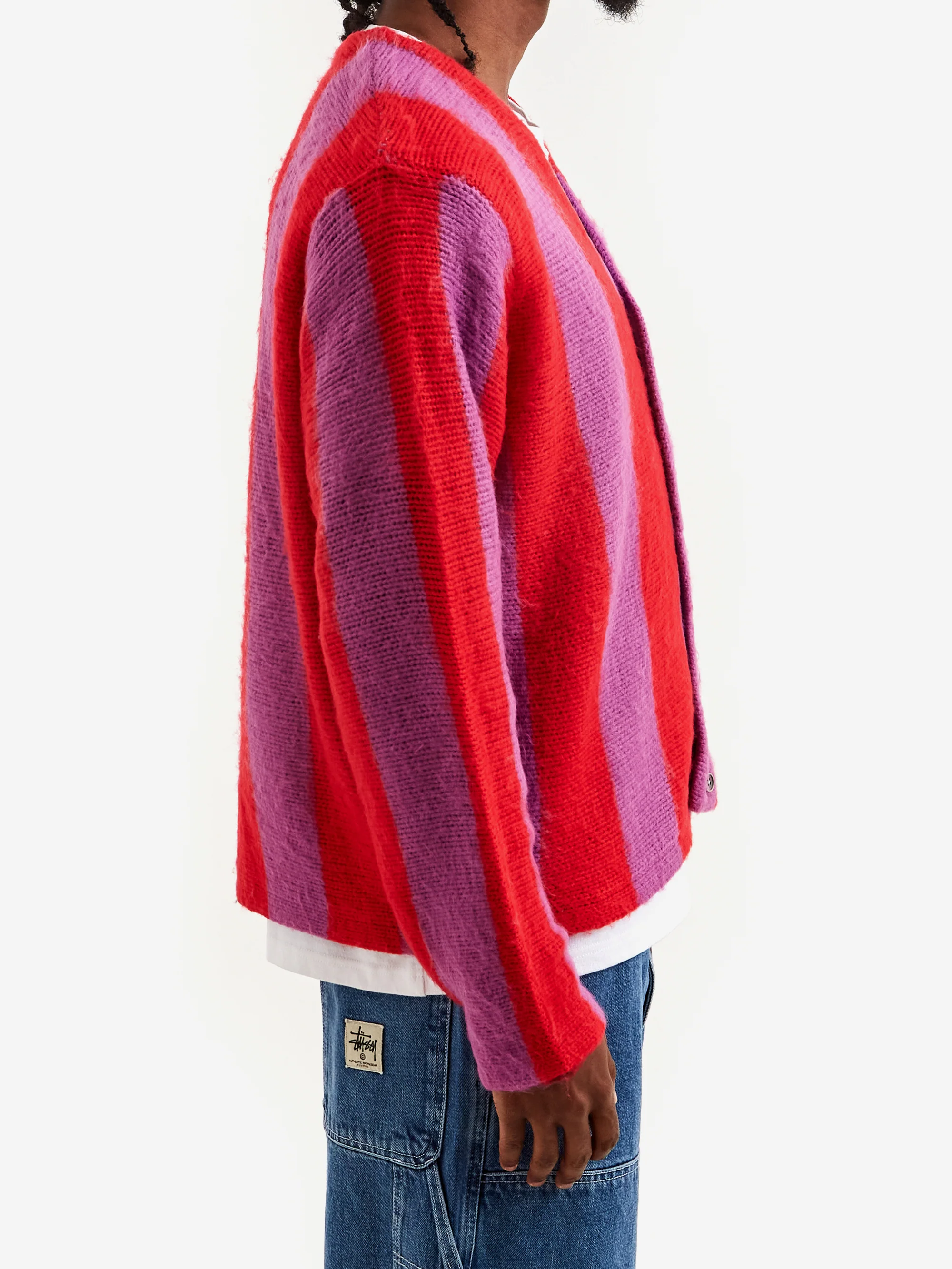 Stussy Stripe Brushed Cardigan - Purple - Image 6
