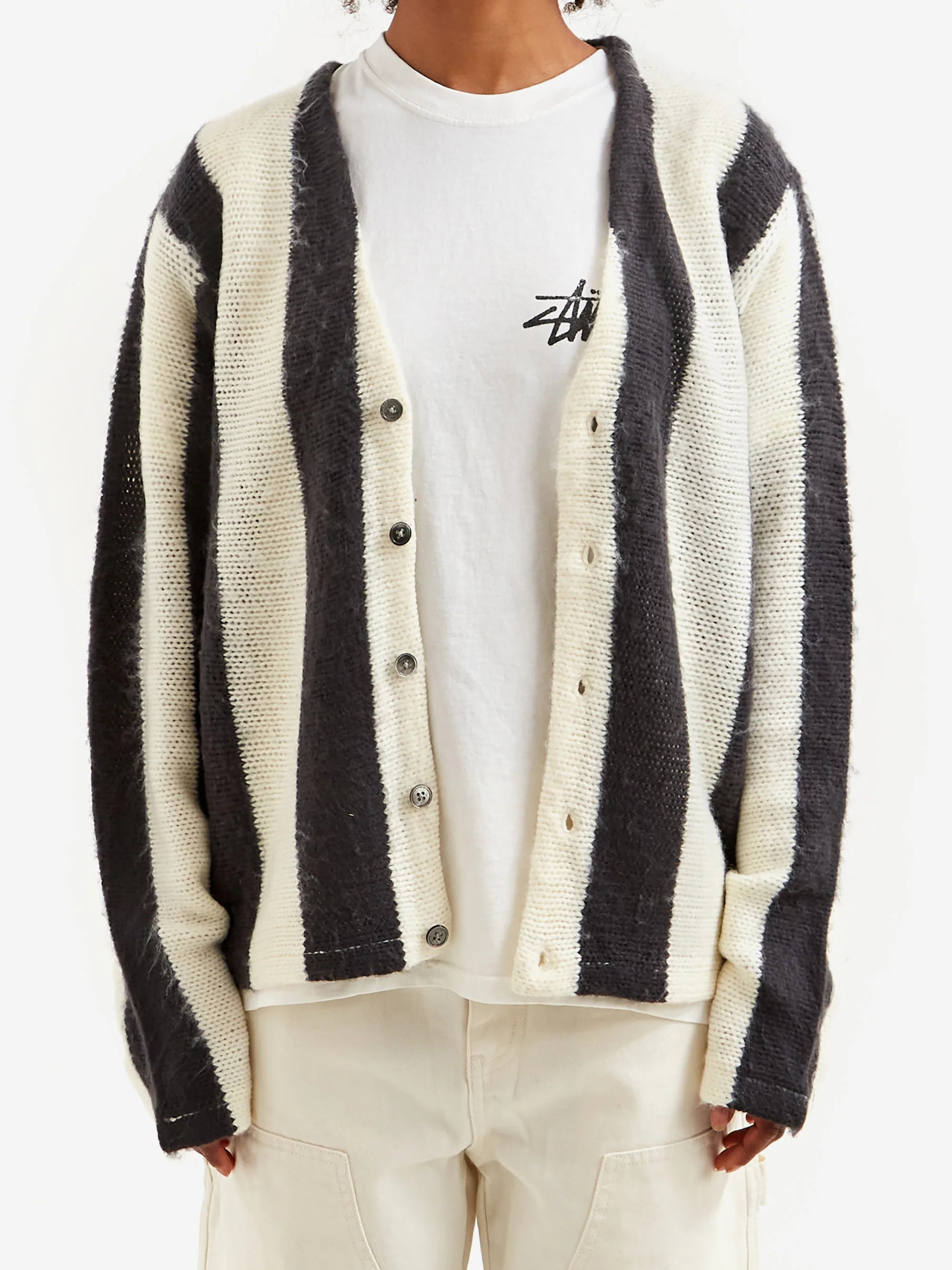 Stussy Stripe Brushed Cardigan W - Natural - Image 3