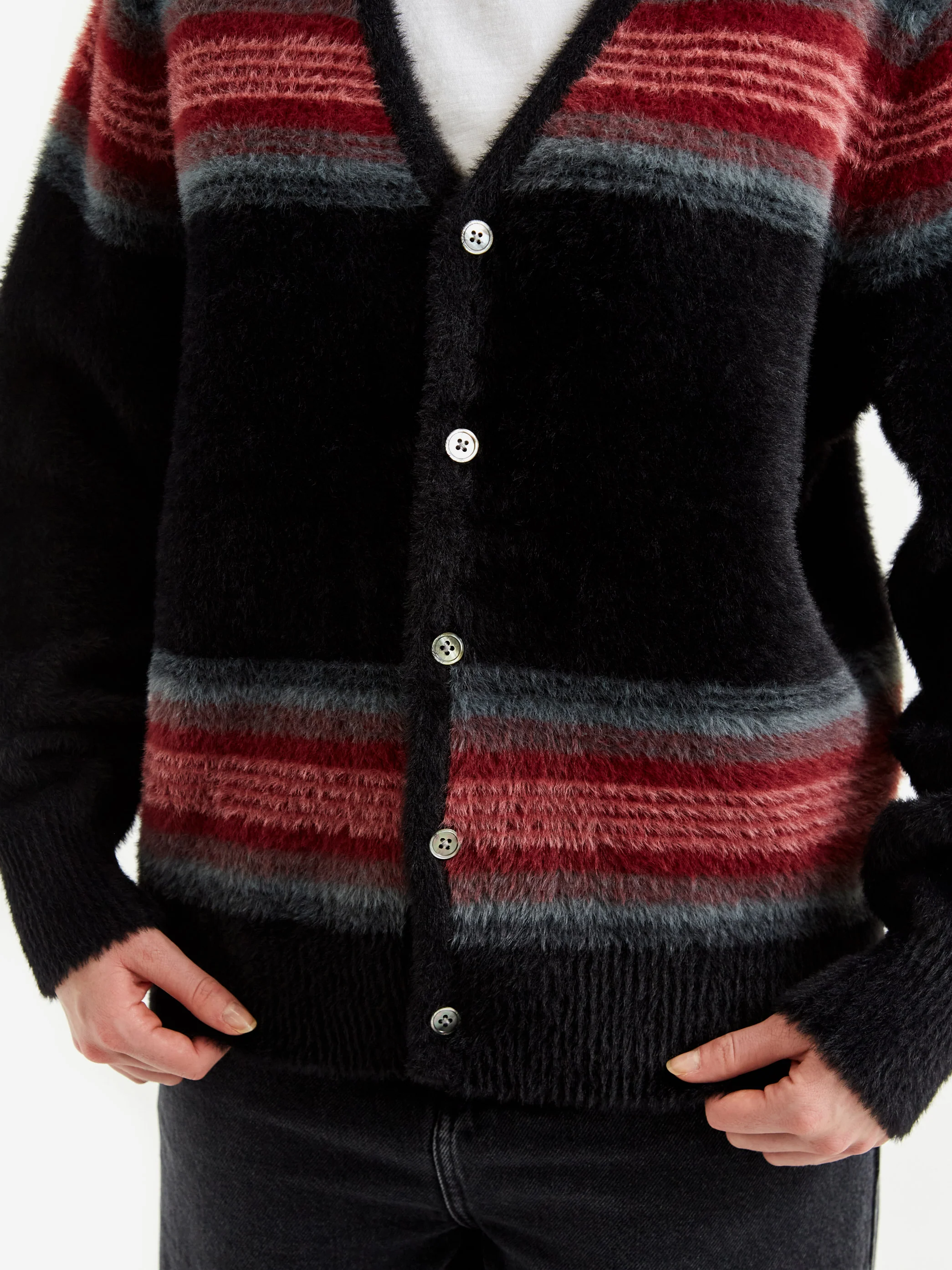 Stussy Stripe Shaggy Cardigan W - Black - Image 3