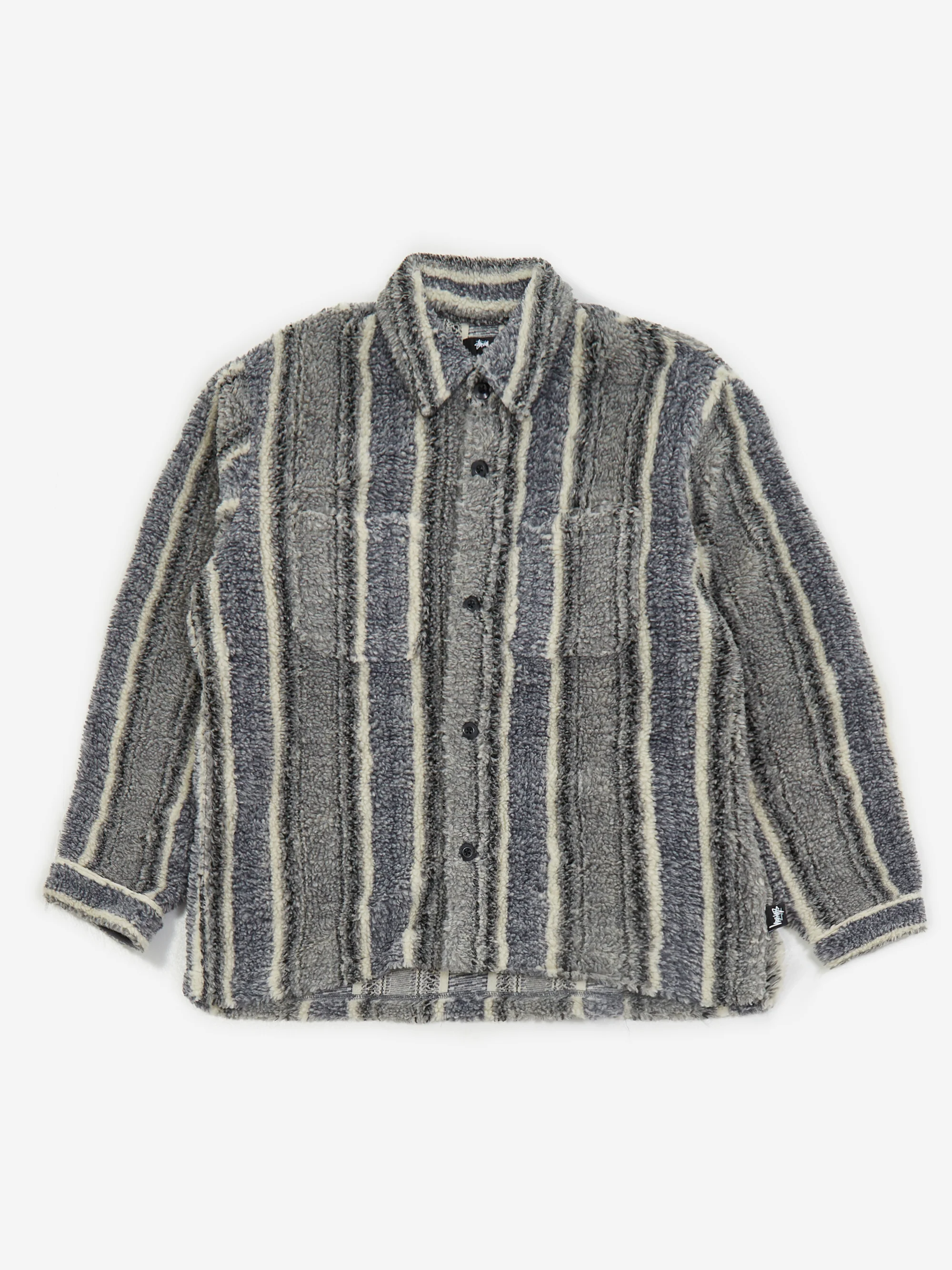 Stussy Stripe Sherpa Shirt - Charcoal