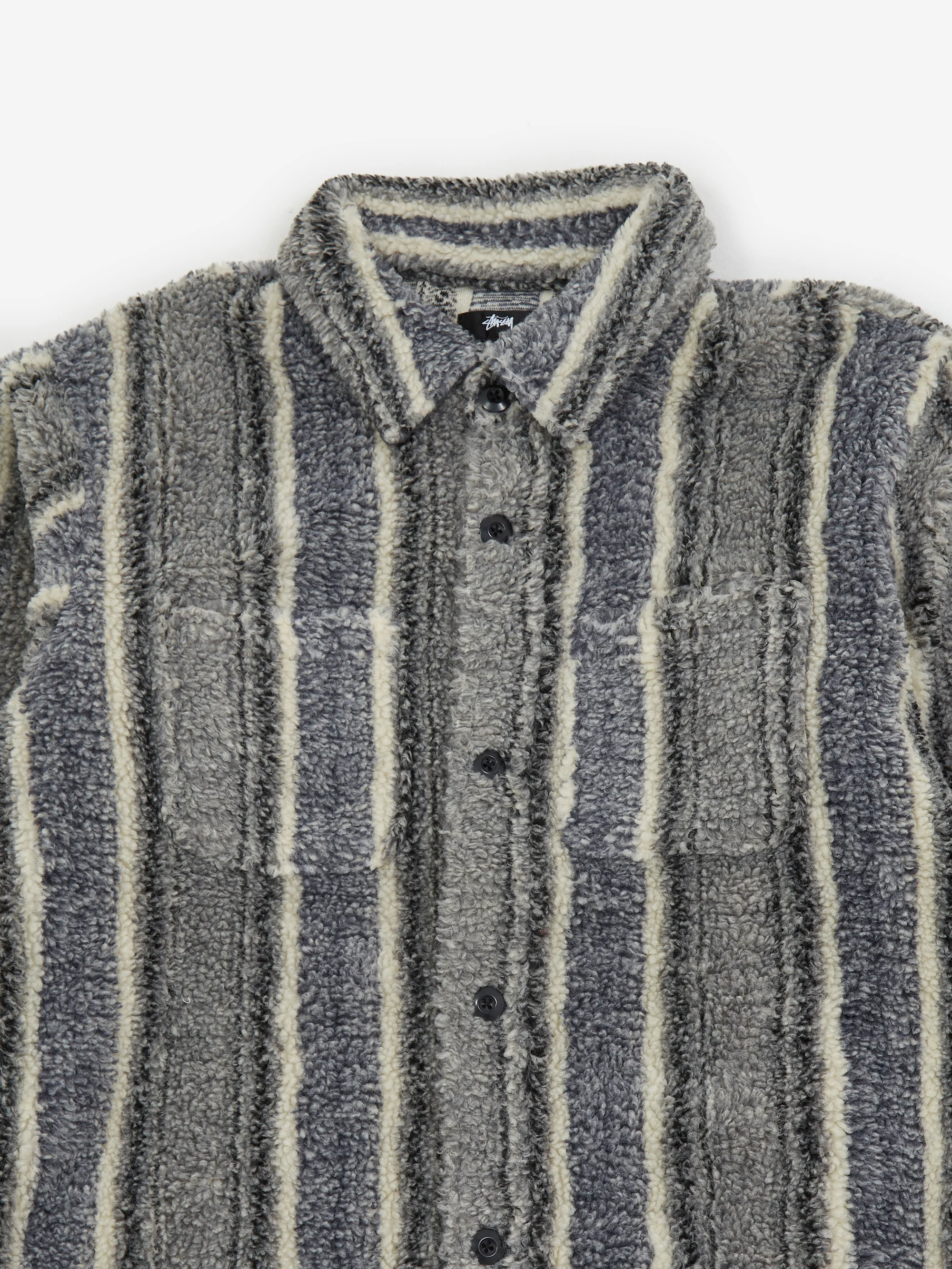 Stussy Stripe Sherpa Shirt - Charcoal - Image 3