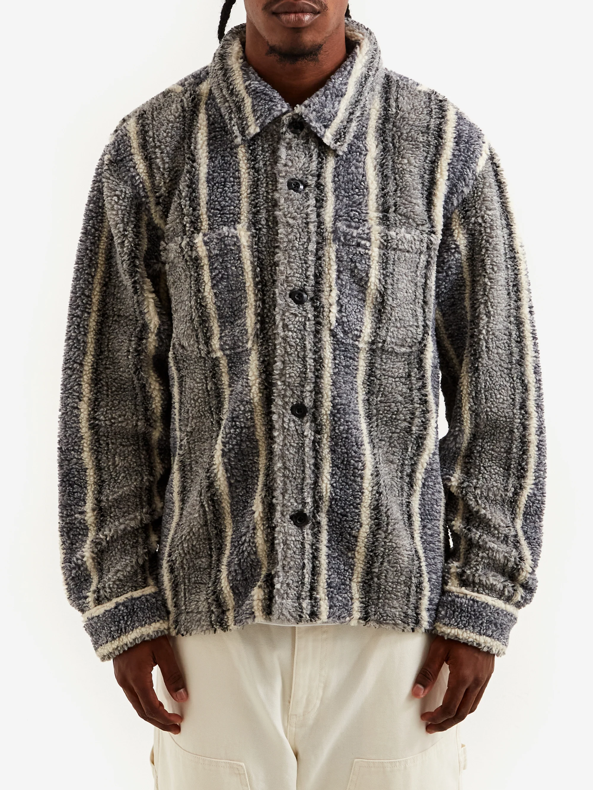 Stussy Stripe Sherpa Shirt - Charcoal - Image 5