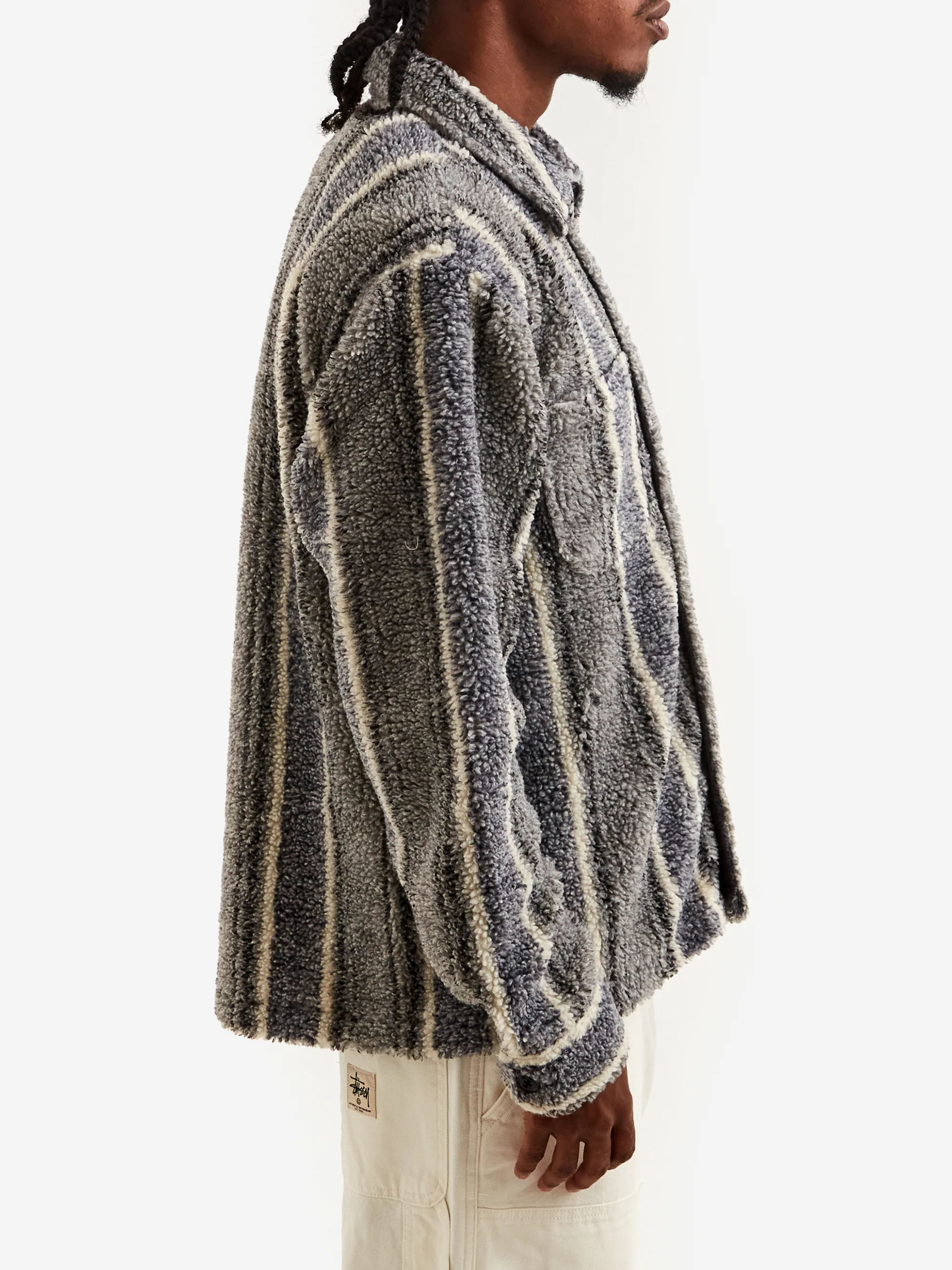 Stussy Stripe Sherpa Shirt - Charcoal - Image 6
