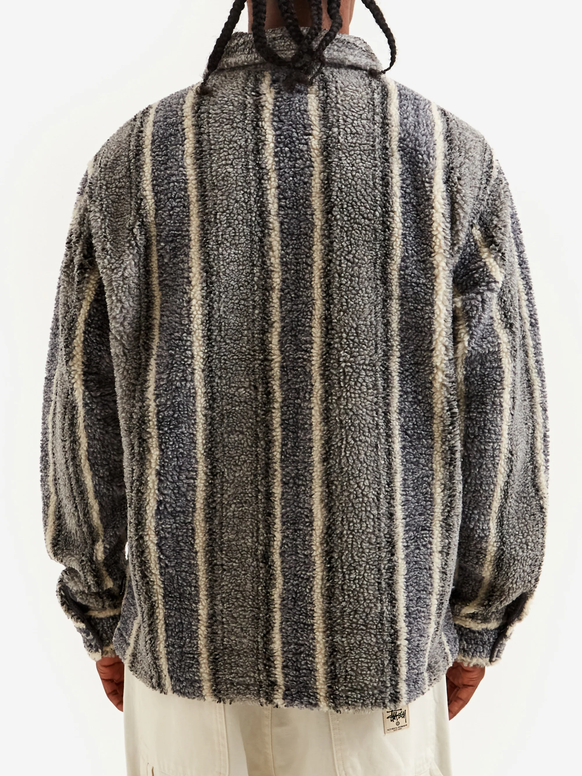 Stussy Stripe Sherpa Shirt - Charcoal - Image 7