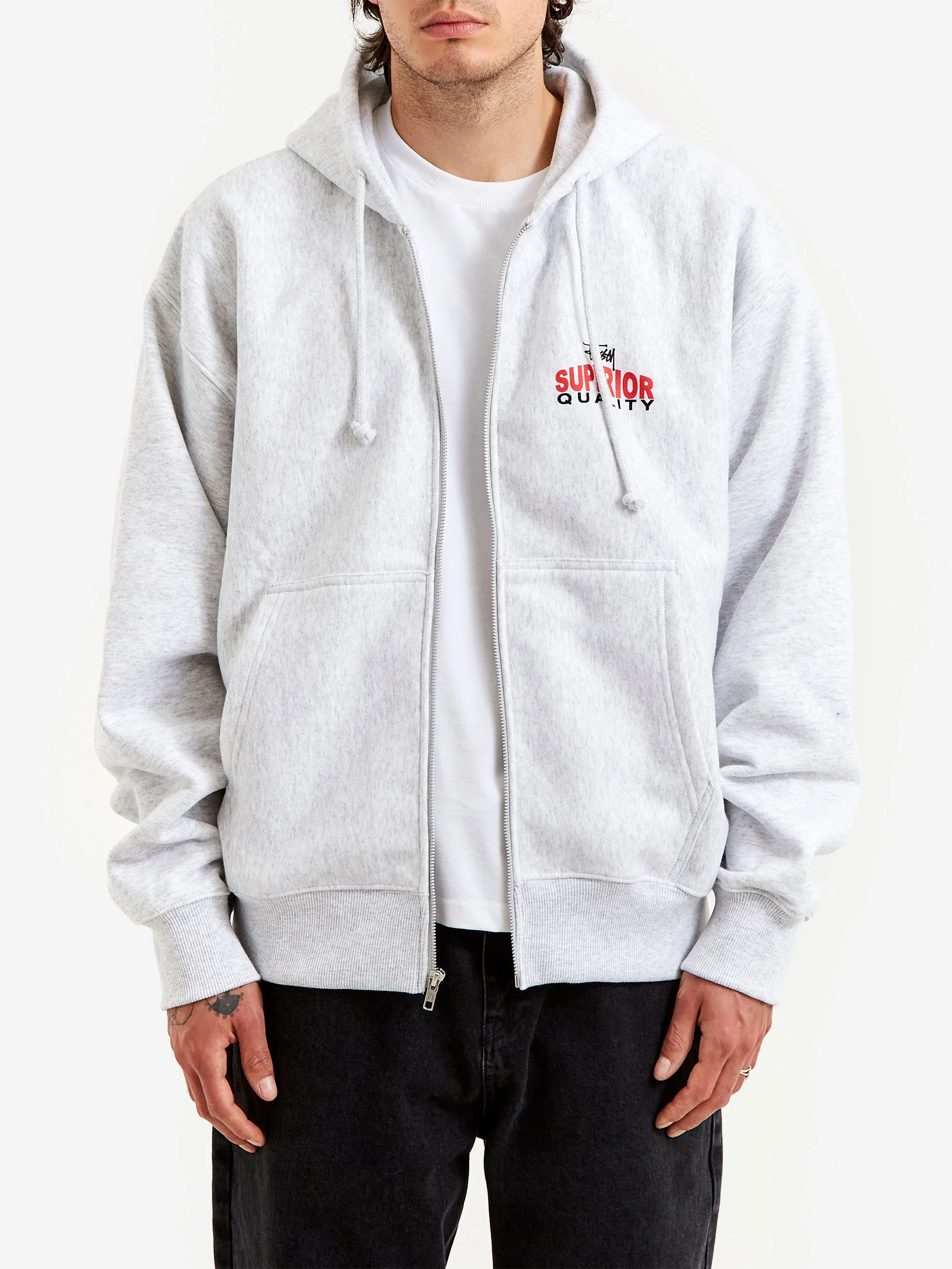 Stussy Superior Quality Zip Hood - Ash Heather - Image 2