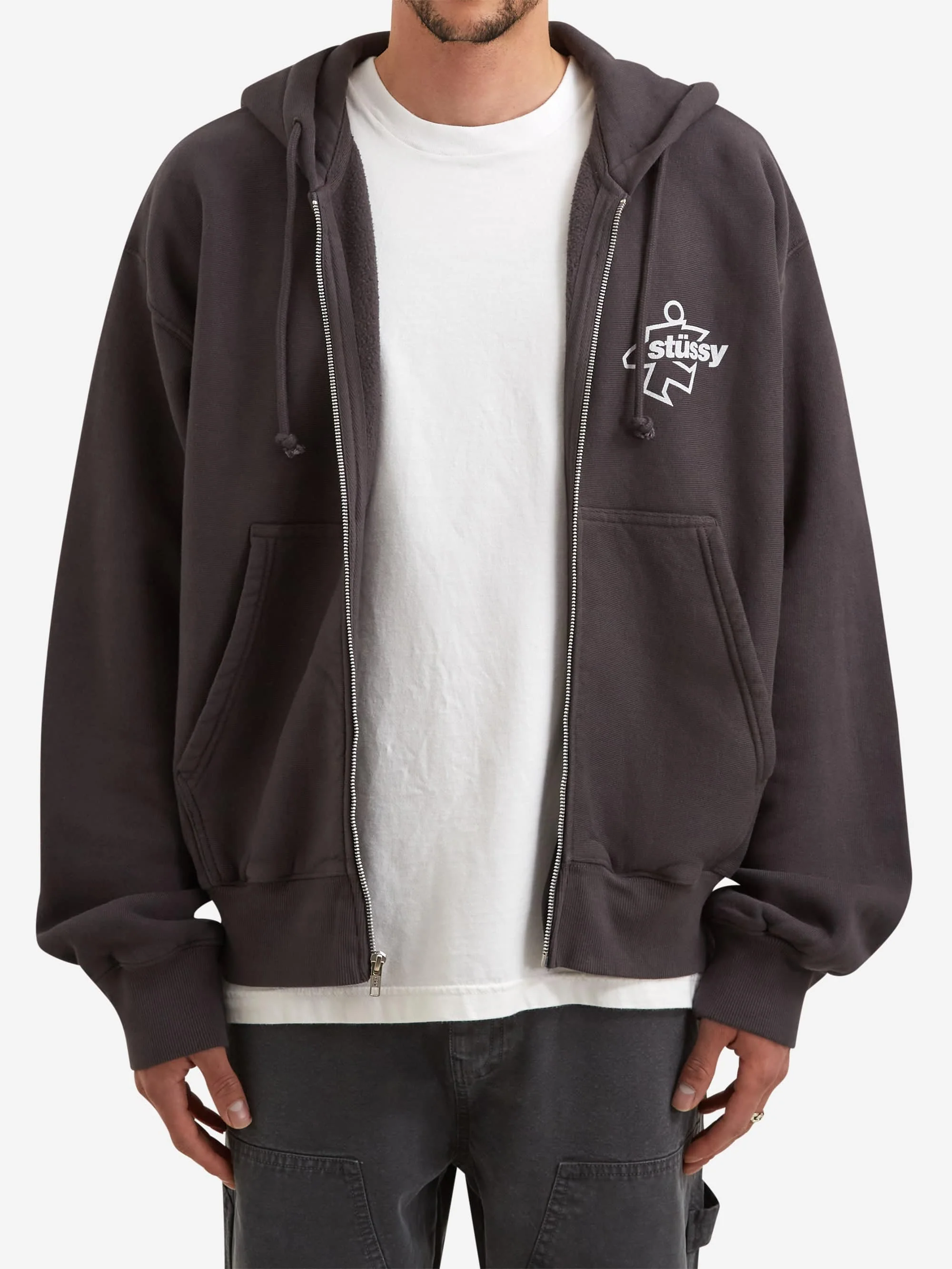 Stussy Surf Size Gar. Dyed Zip Hood - Faded Black - Image 2