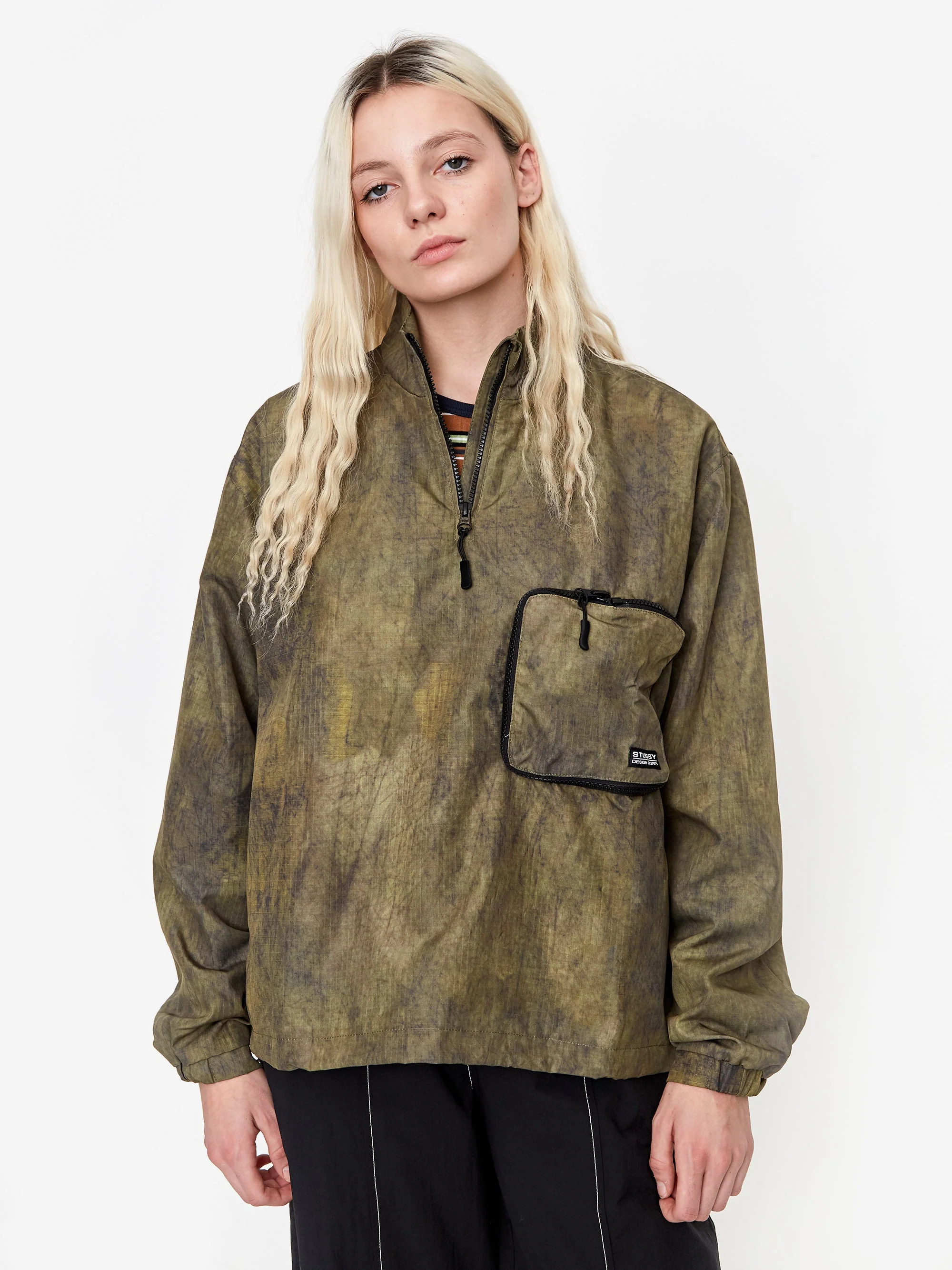Stussy Zip Off Pouch Pullover Jacket - Olive - Image 2