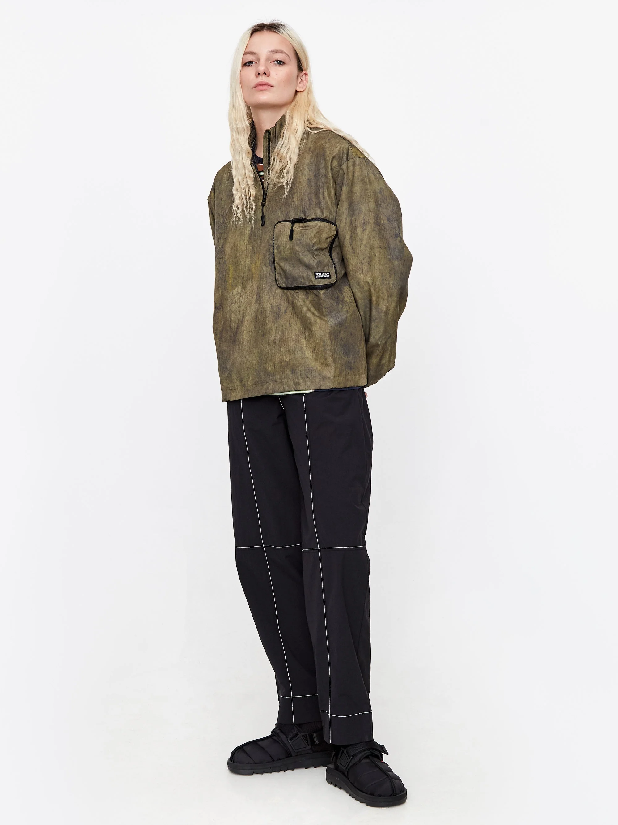 Stussy Zip Off Pouch Pullover Jacket - Olive - Image 3