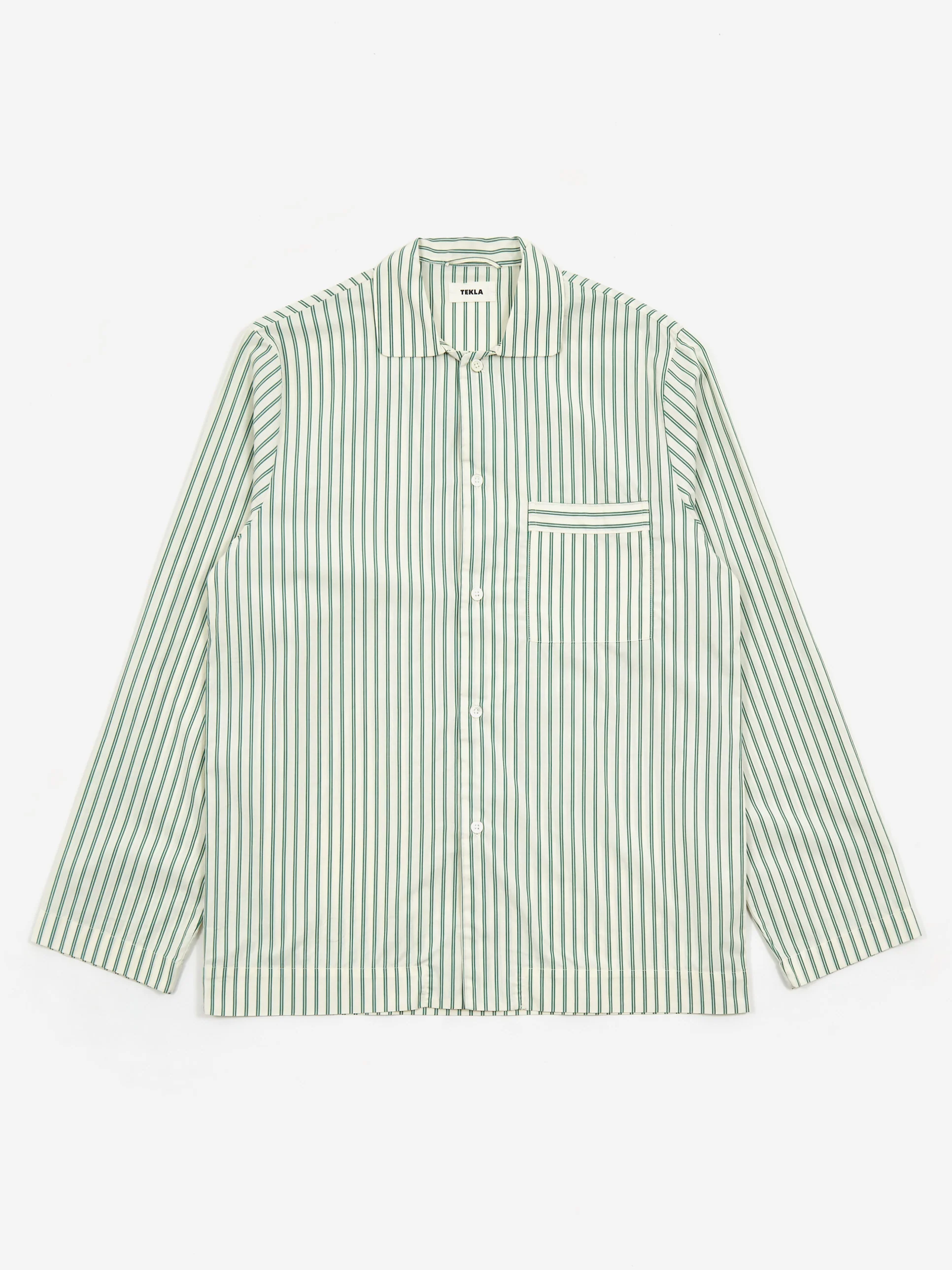 TEKLA Cotton Poplin Pyjama Shirt - Clover Stripes