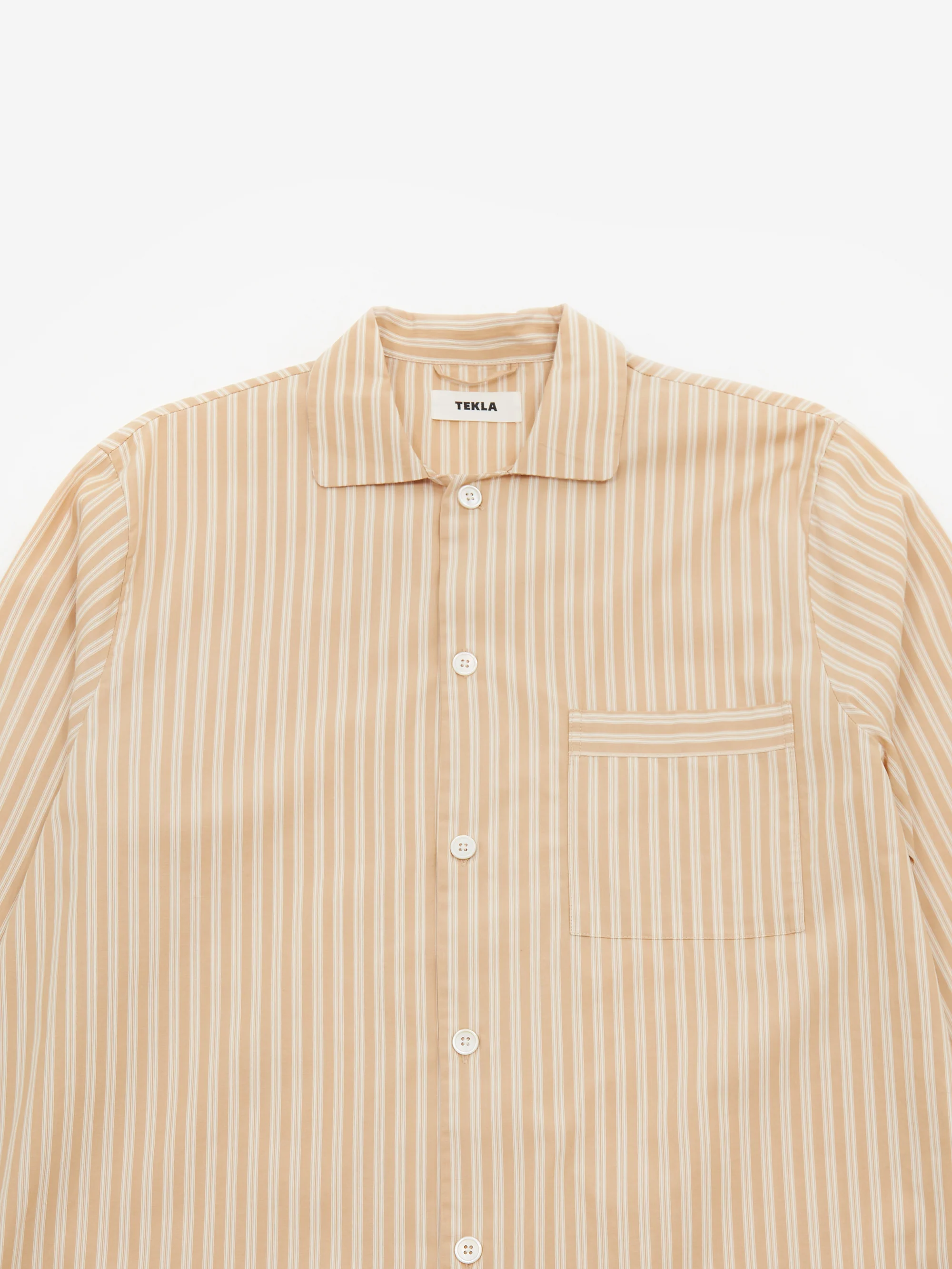 TEKLA Cotton Poplin Pyjama Shirt - Corinth Stripes - Image 3