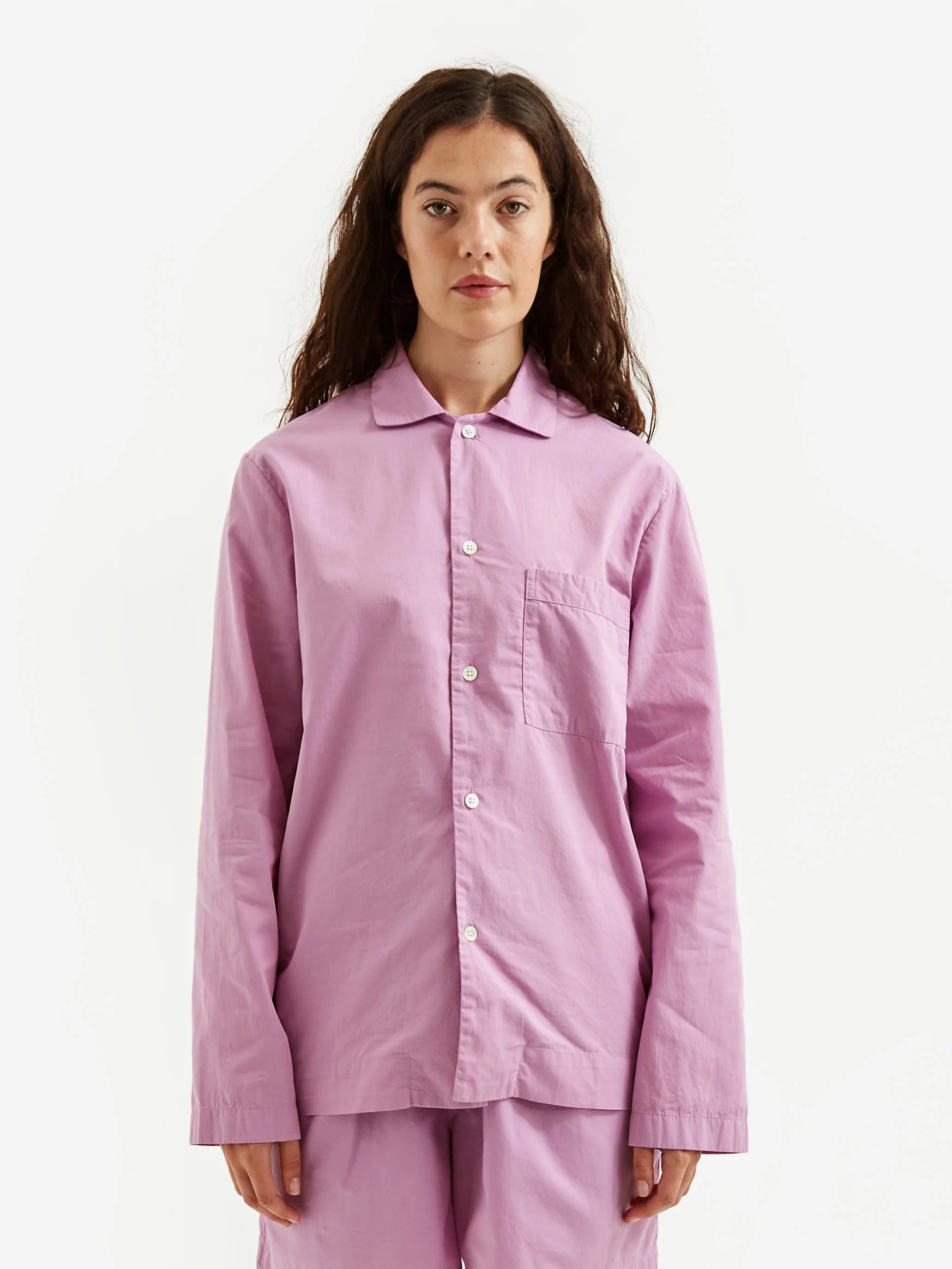 TEKLA Cotton Poplin Pyjama Shirt - Purple Pink - Image 6