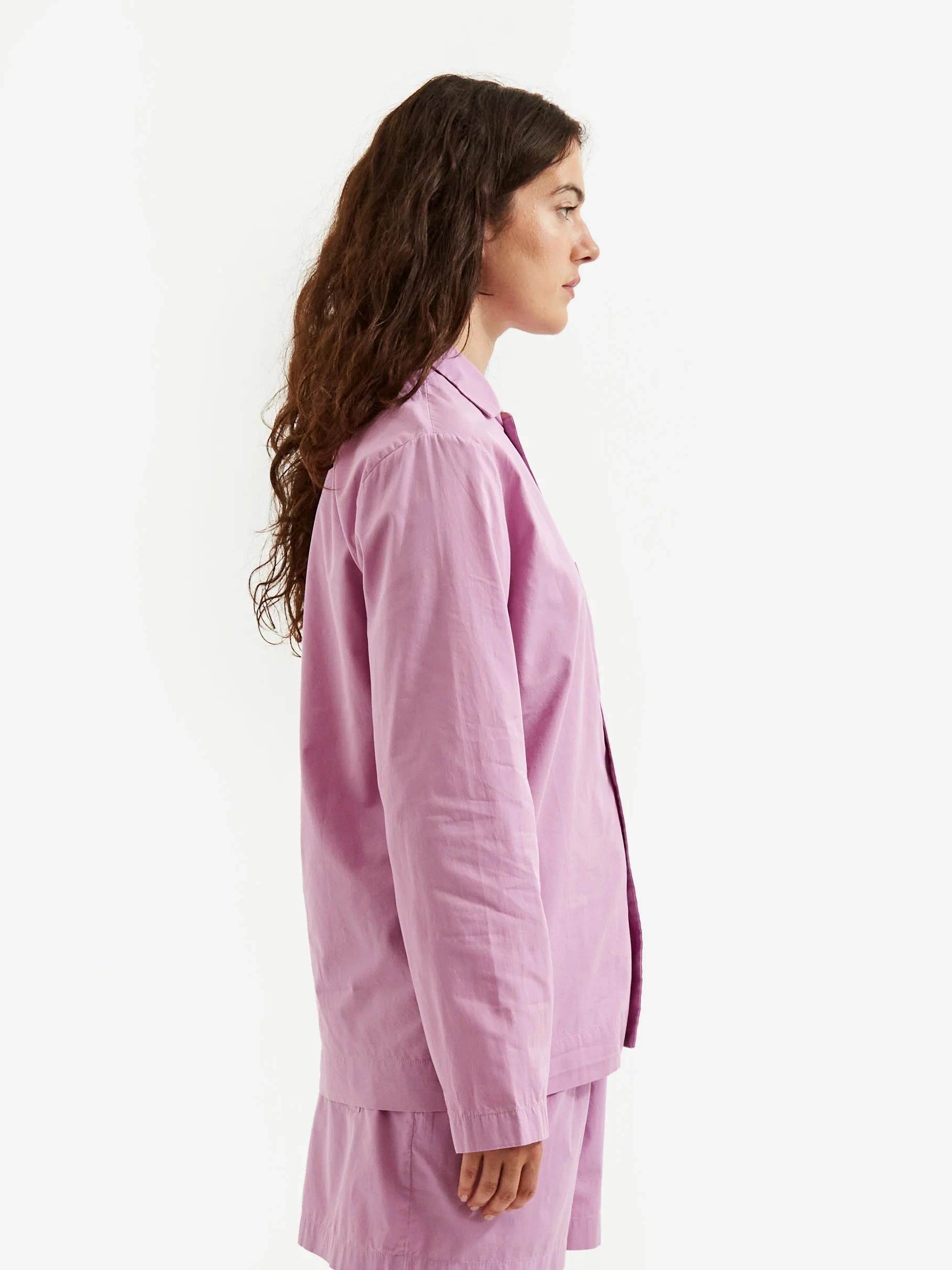 TEKLA Cotton Poplin Pyjama Shirt - Purple Pink - Image 7