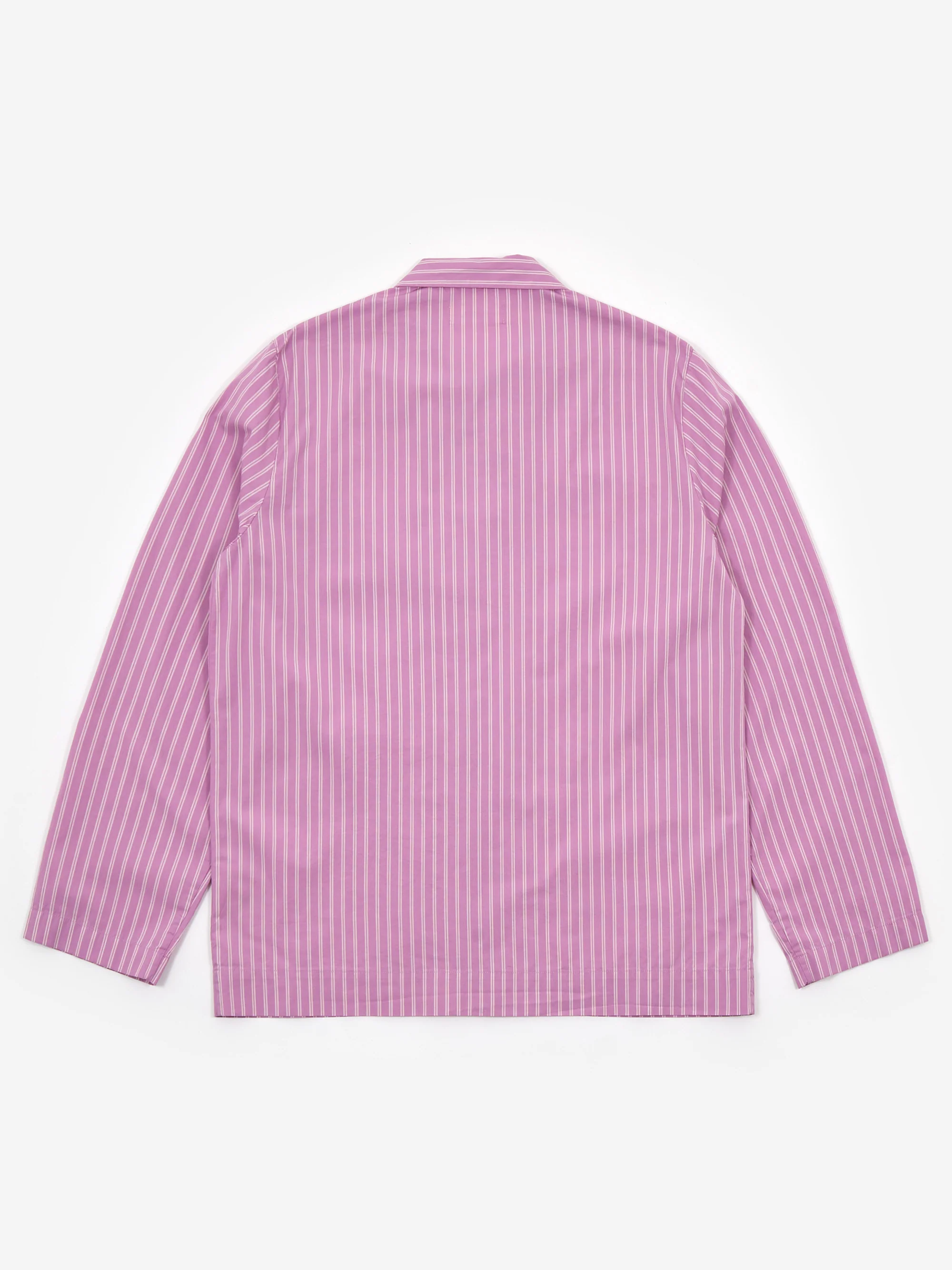TEKLA Cotton Poplin Pyjama Shirt - Purple Pink Stripes - Image 4