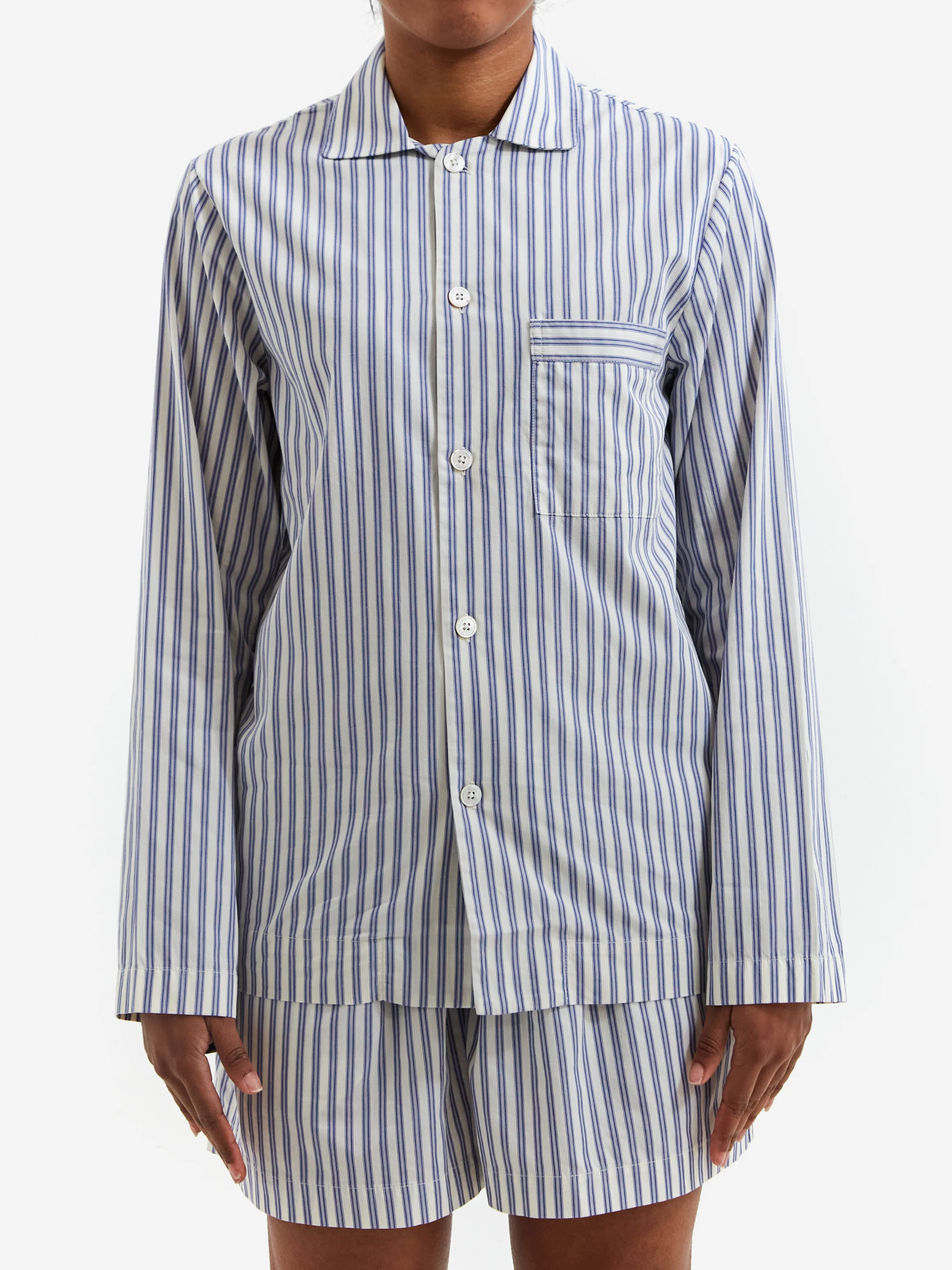 TEKLA Cotton Poplin Pyjama Shirt - Skagen Stripes - Image 2