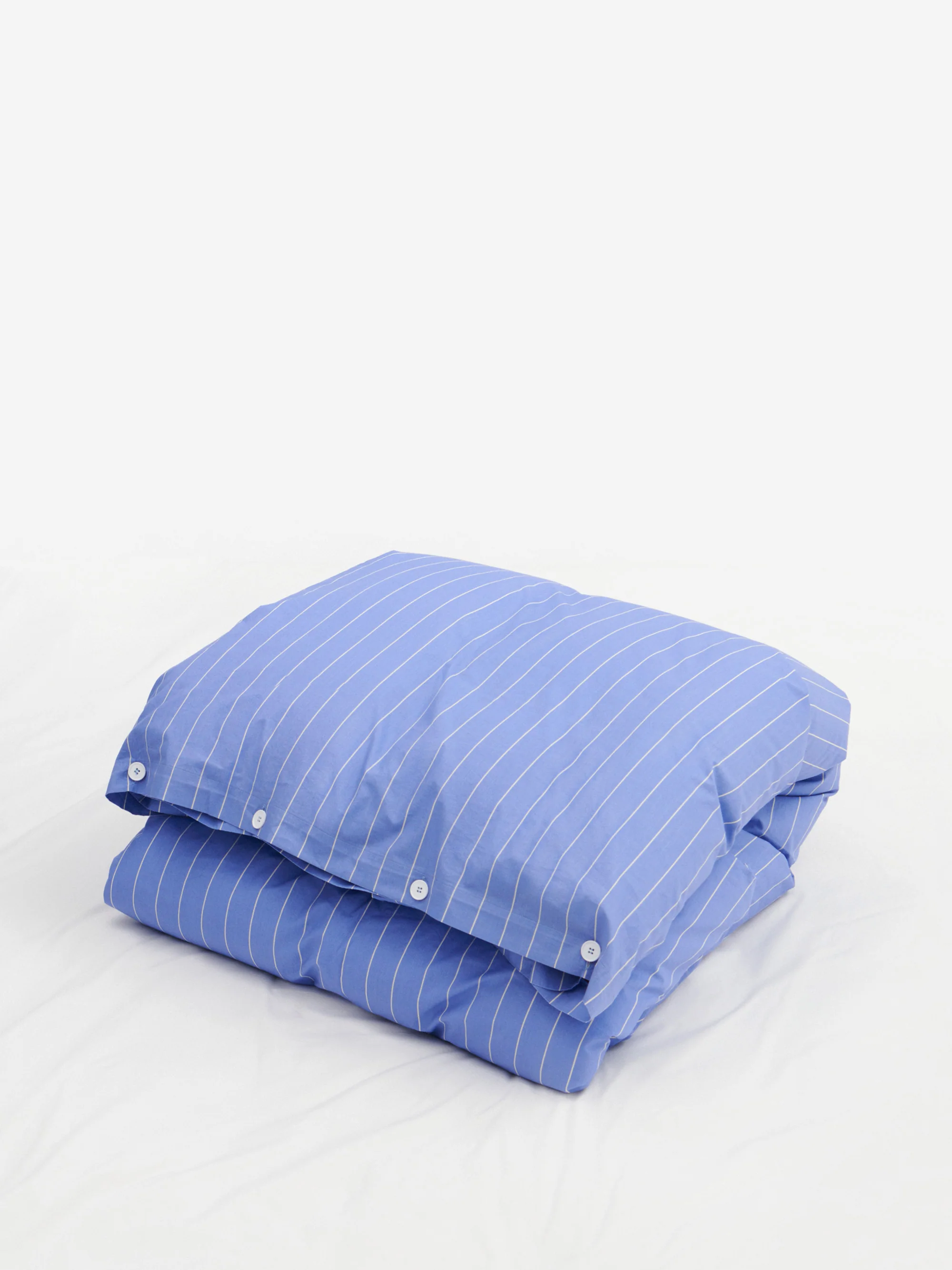 TEKLA Percale Double Duvet Cover 200cm x 200cm - Clear Blue Stripes