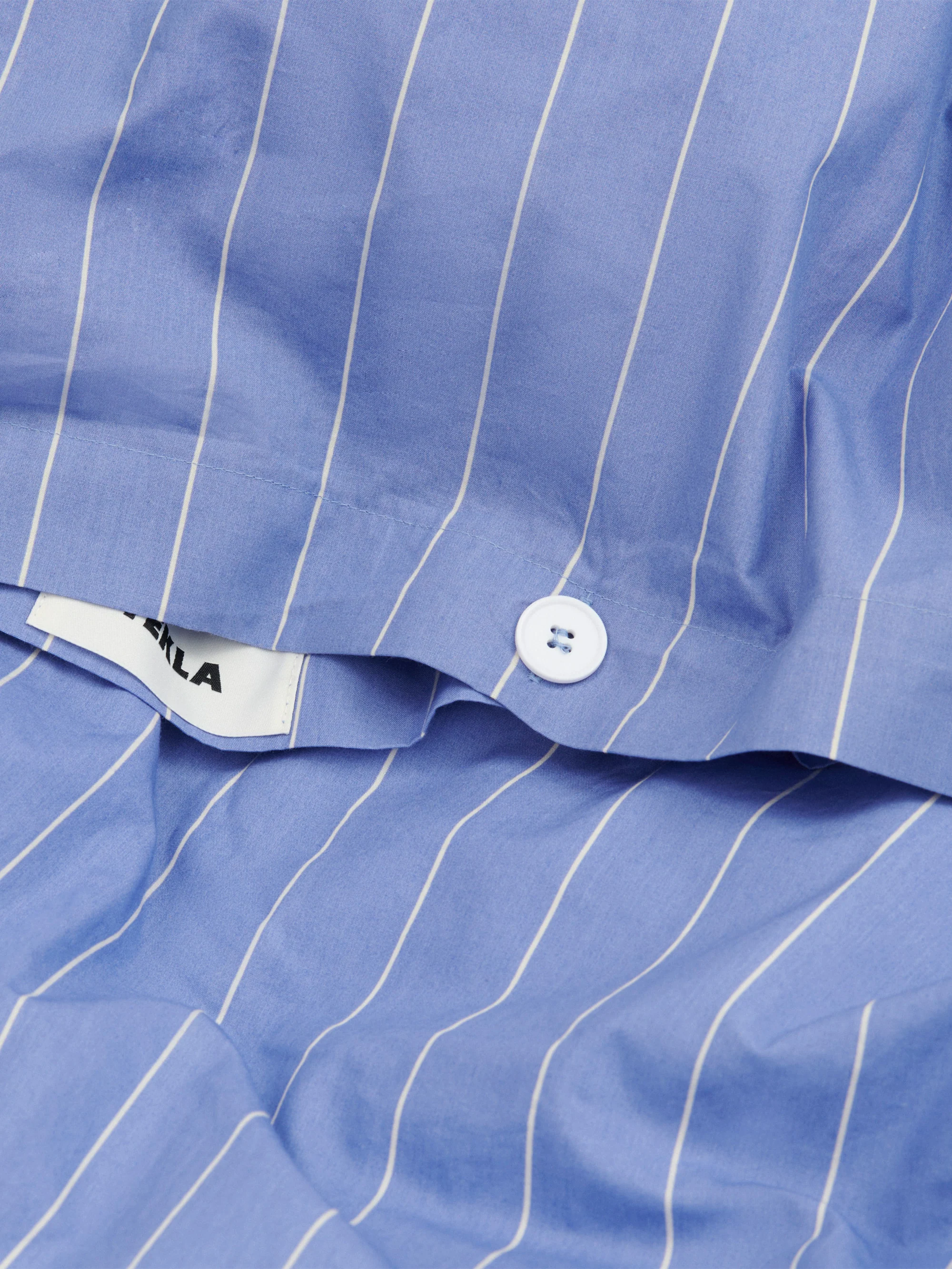 TEKLA Percale Double Duvet Cover 200cm x 200cm - Clear Blue Stripes - Image 3