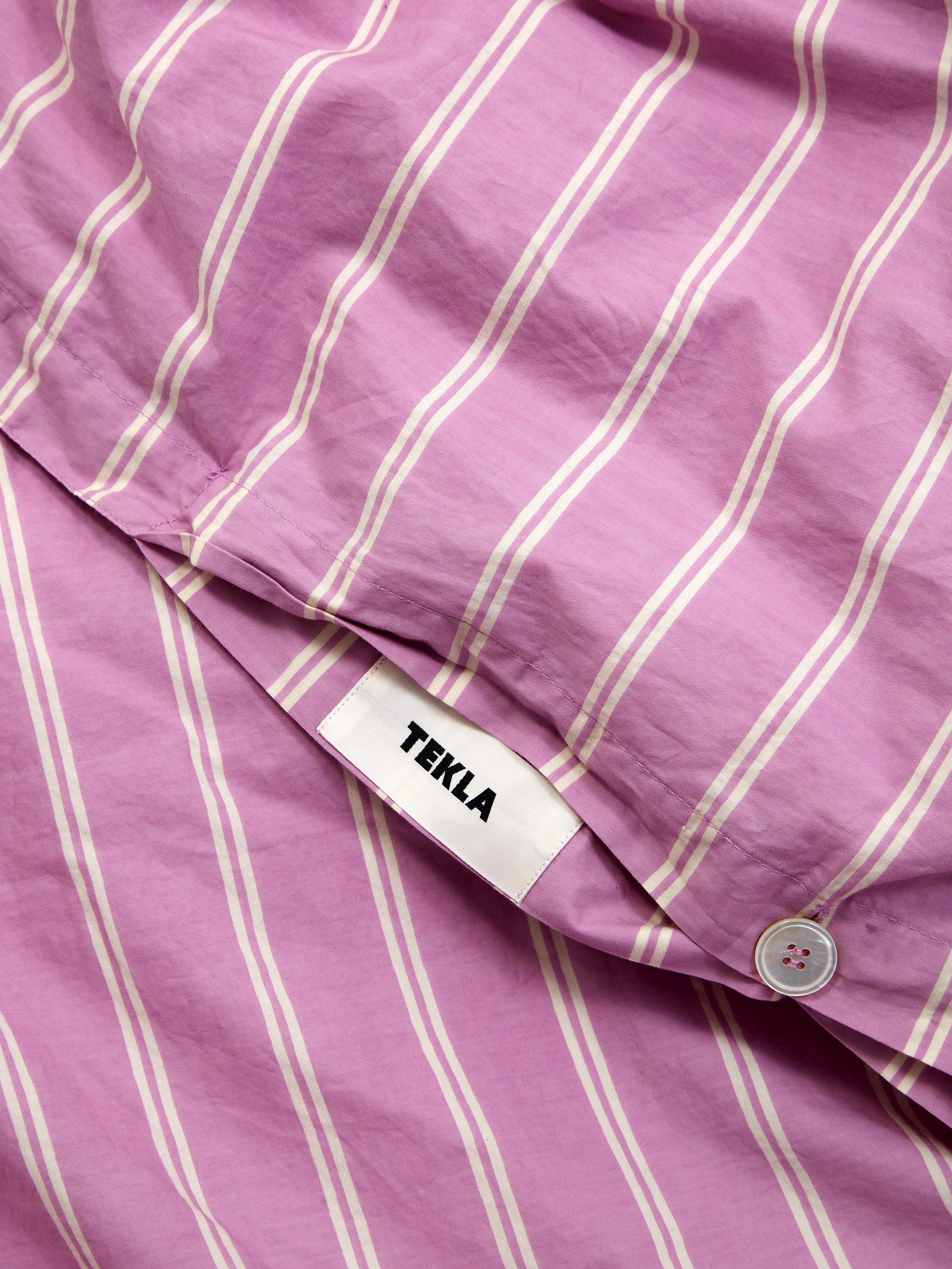TEKLA Percale Double Duvet Cover 200cm x 200cm - Mallow Pink Stripes - Image 2