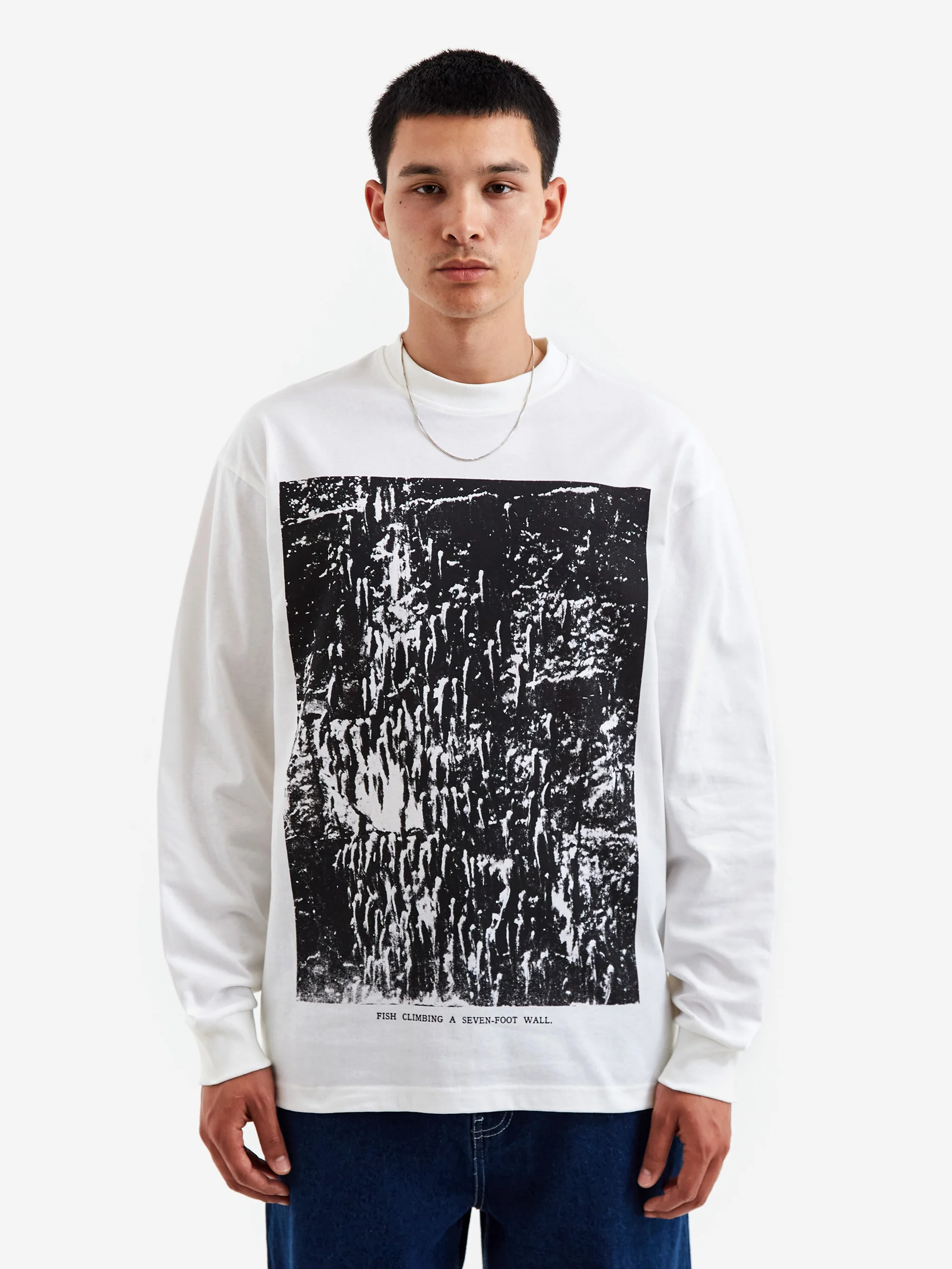 The Trilogy Tapes Fish Climbing Up a 7 Foot Wall LS T-Shirt - White - Image 2