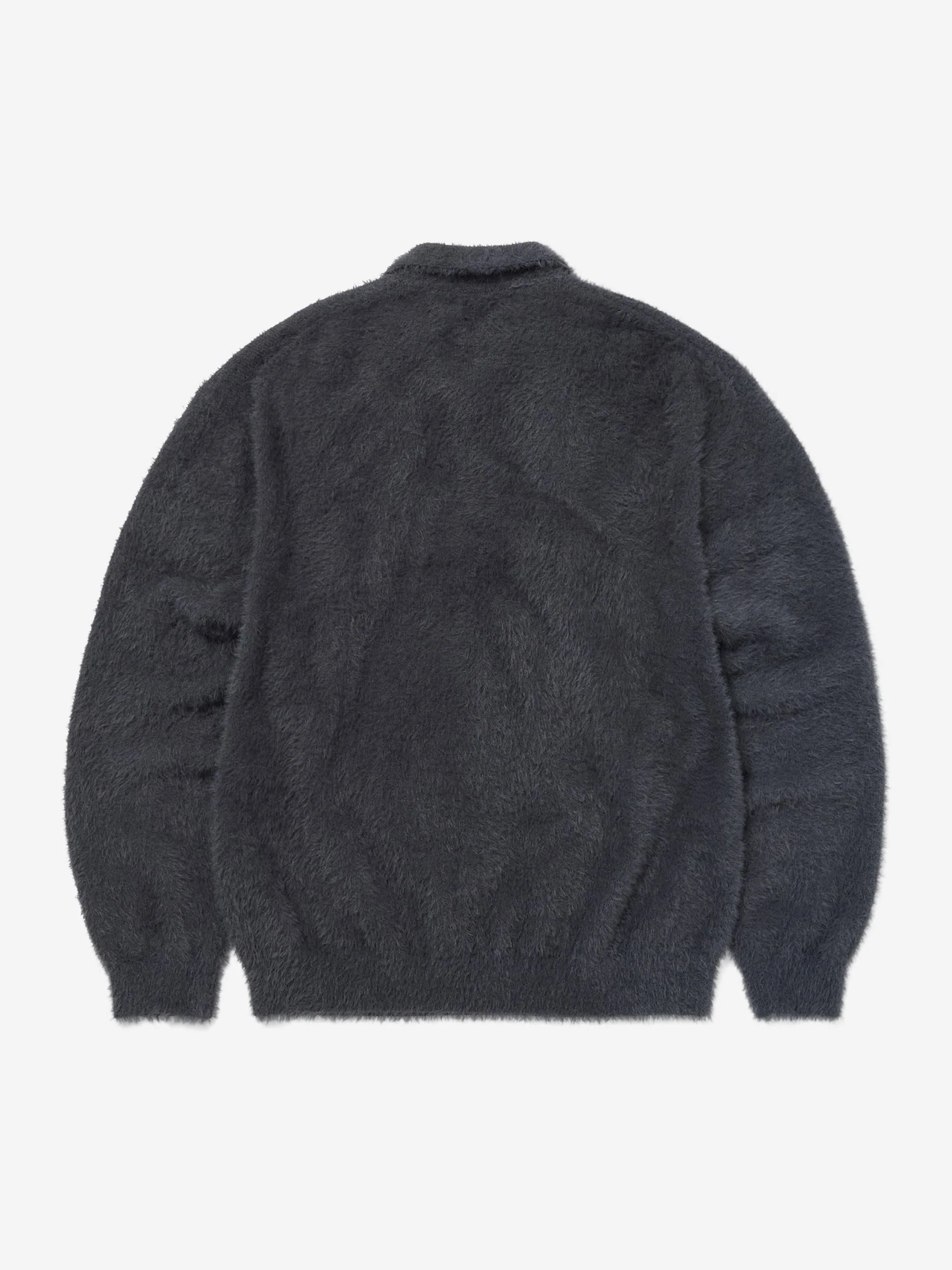 thisisneverthat SCT-Logo Shaggy Knit Polo - Charcoal - Image 3