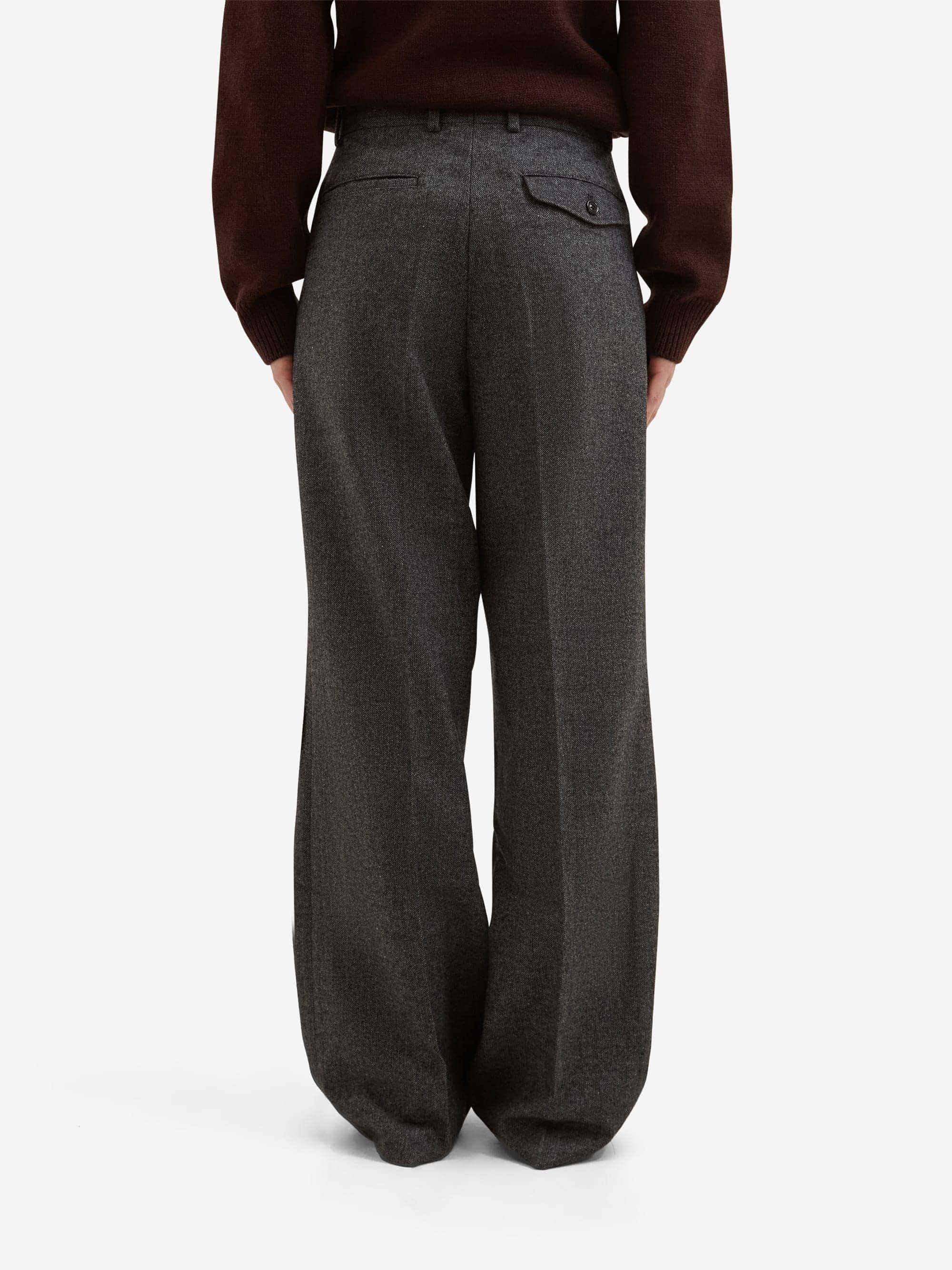 Tonywack Herringbone Wool Wide-Leg Pleated Trouser - Grey Herringbone - Image 3