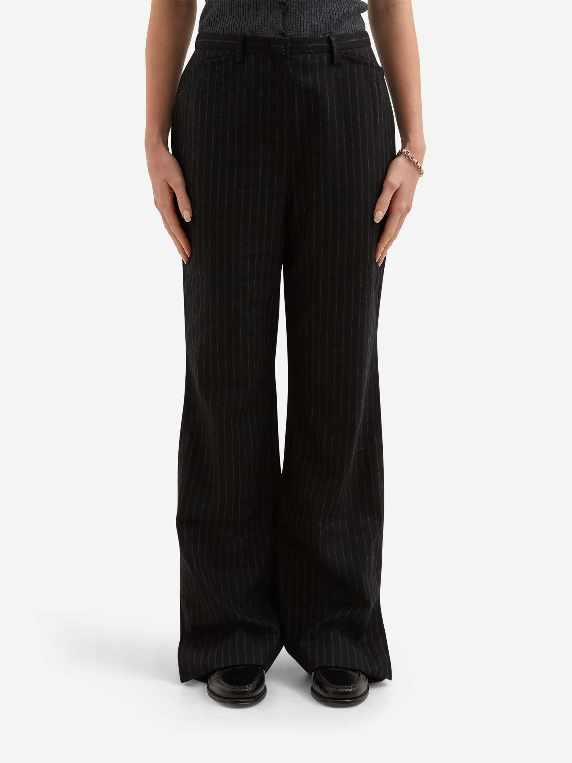 Tonywack Striped Wool Flared Trousers - Black Stripe