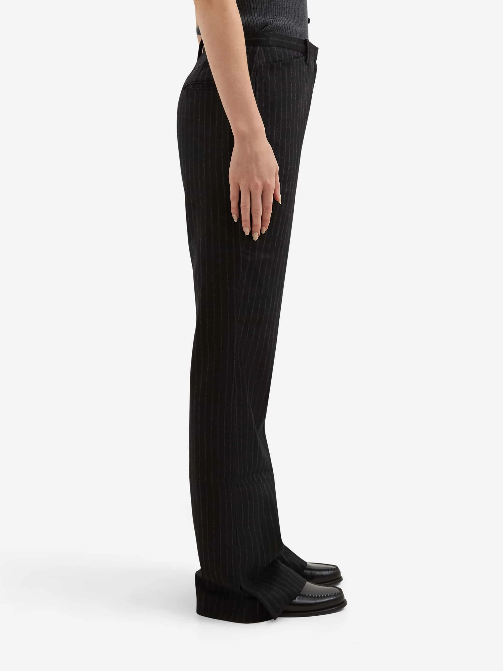 Tonywack Striped Wool Flared Trousers - Black Stripe - Image 2