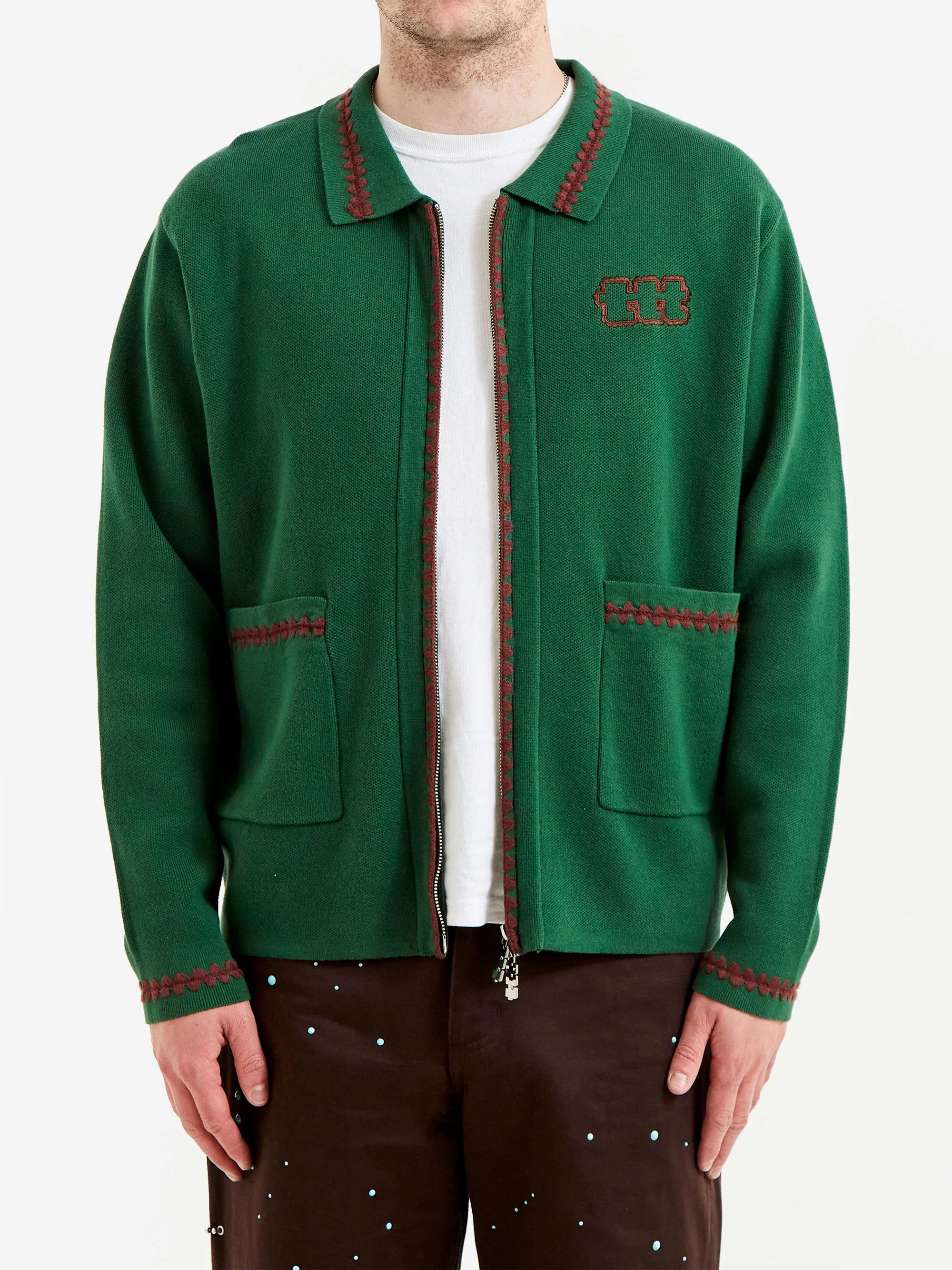 TTT MSW Knit Polo Cardigan - Green - Image 2
