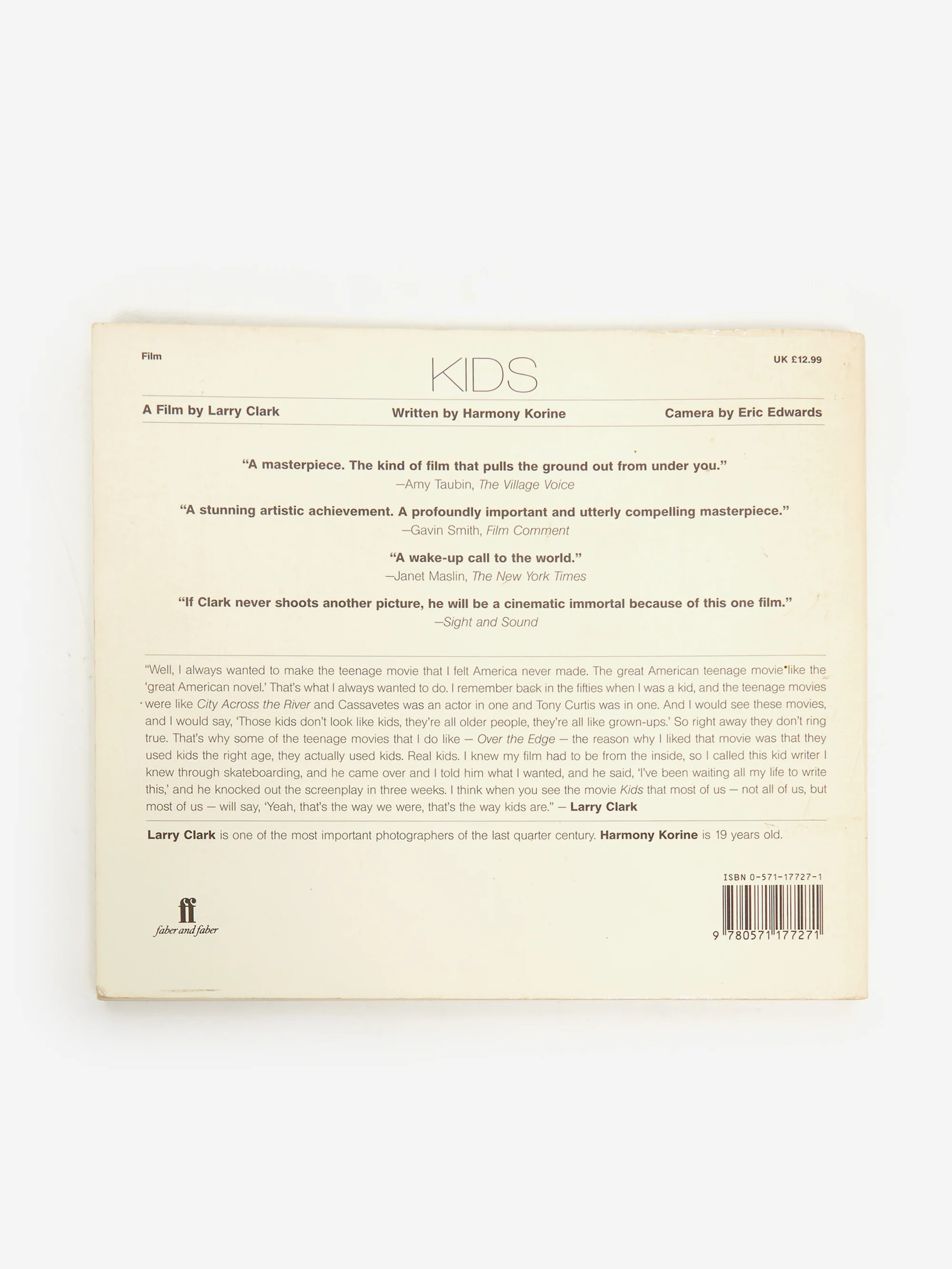 Unified Goods 1995 'Kids - A Film by Larry Clark' UK Faber Edition - Image 3