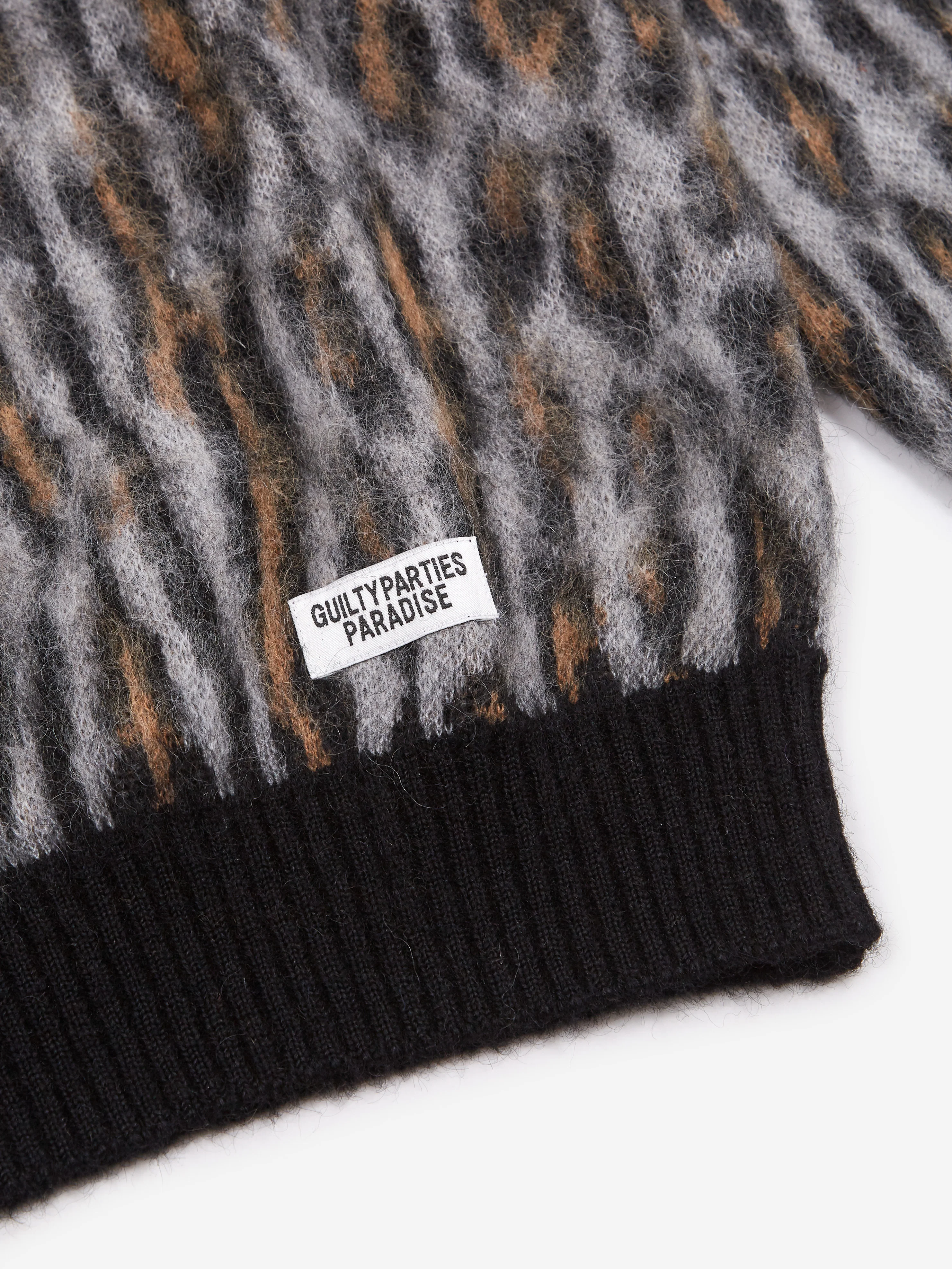 Wacko Maria Leopard Mohair Crew Neck Sweater Type-2 - Grey - Image 3