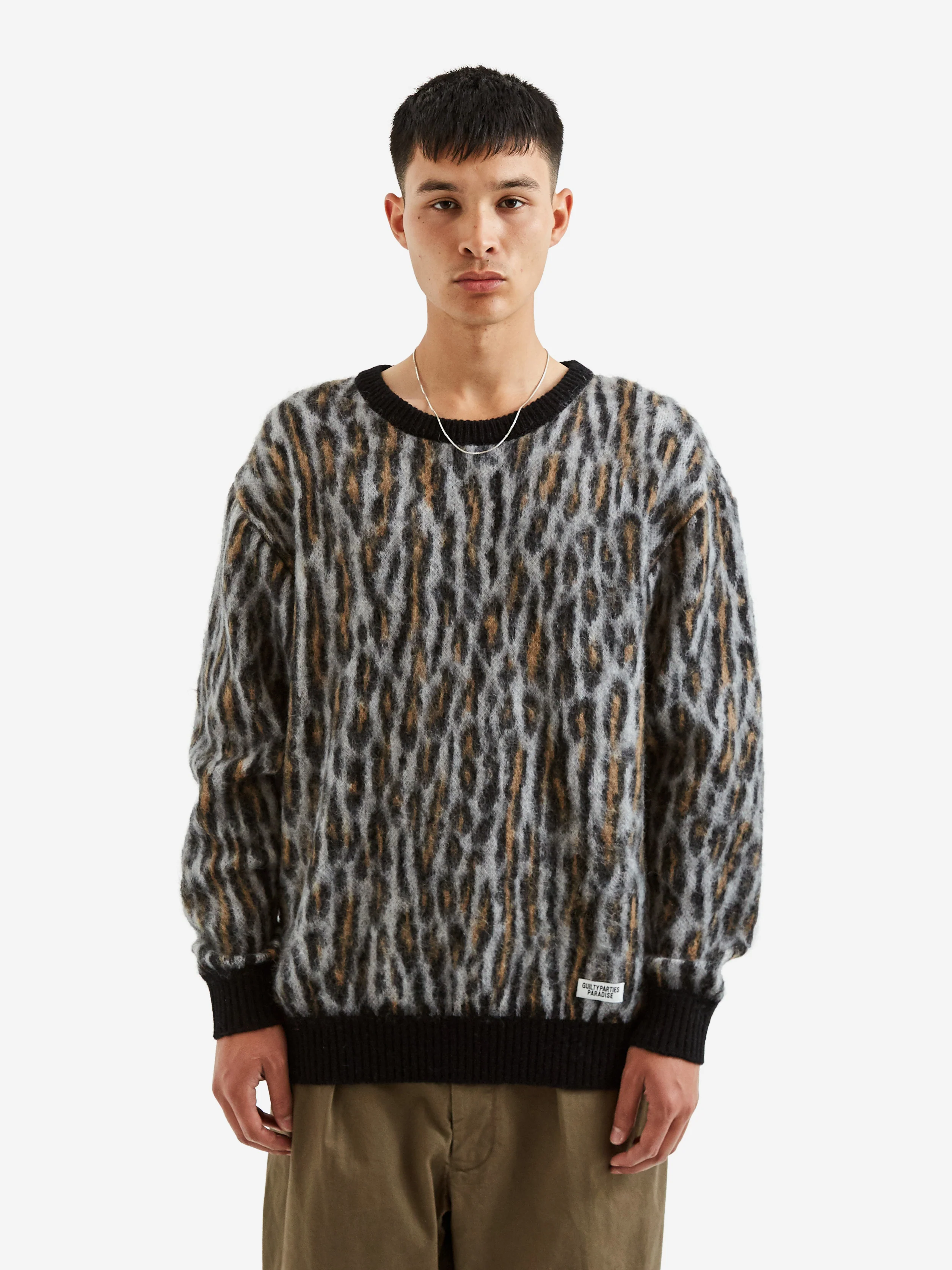 Wacko Maria Leopard Mohair Crew Neck Sweater Type-2 - Grey - Image 5