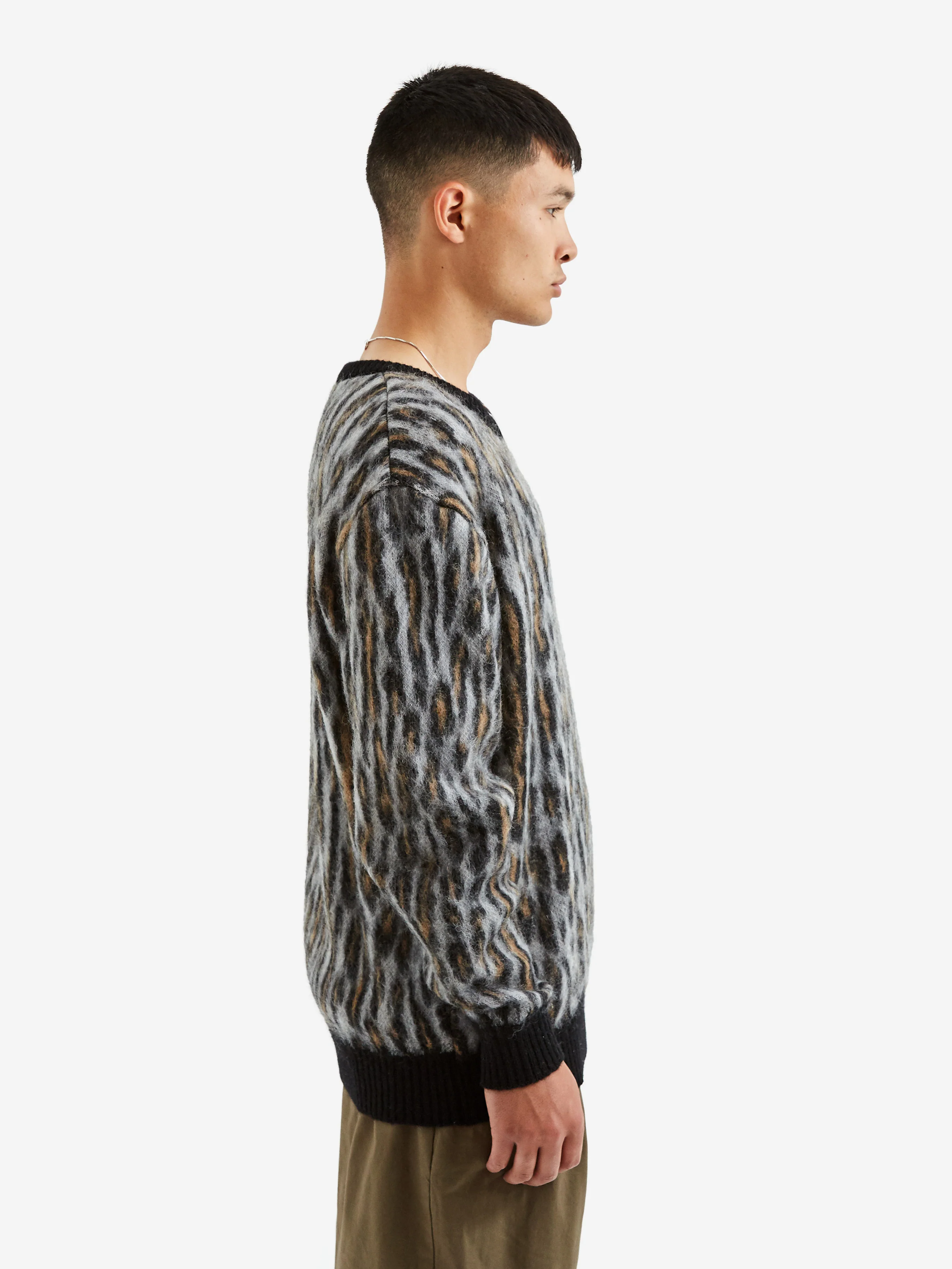 Wacko Maria Leopard Mohair Crew Neck Sweater Type-2 - Grey - Image 6