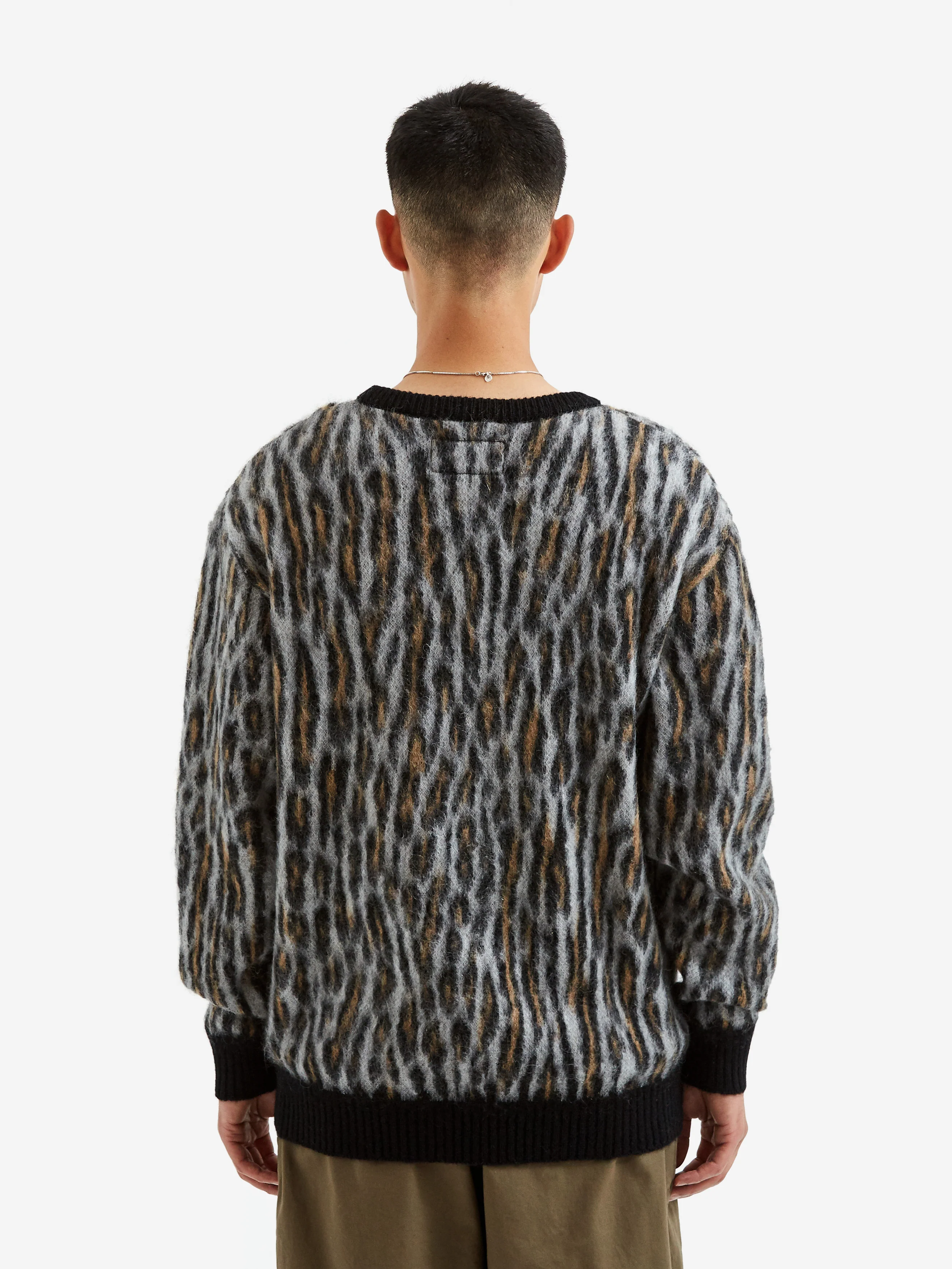 Wacko Maria Leopard Mohair Crew Neck Sweater Type-2 - Grey - Image 7