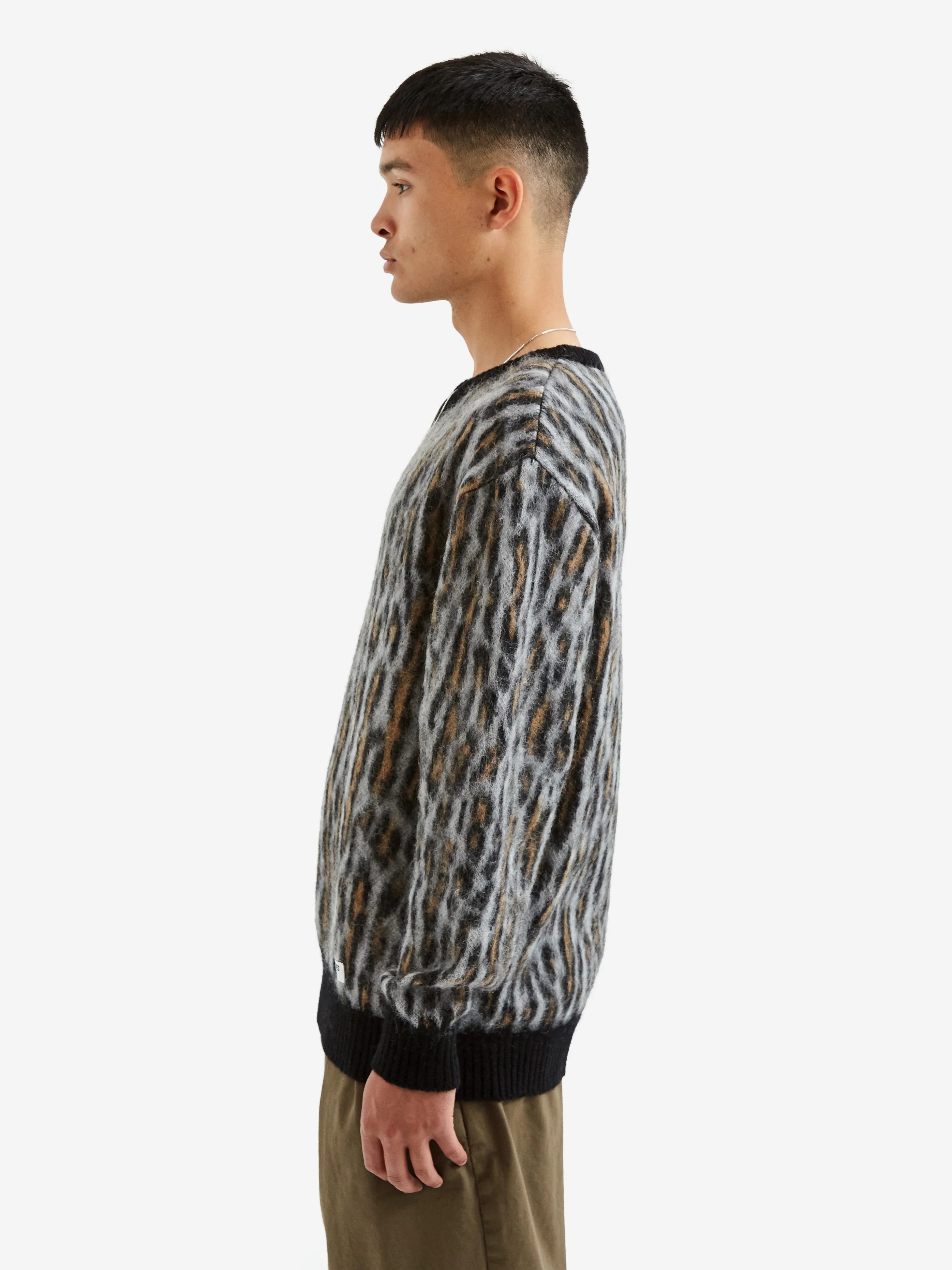 Wacko Maria Leopard Mohair Crew Neck Sweater Type-2 - Grey - Image 8