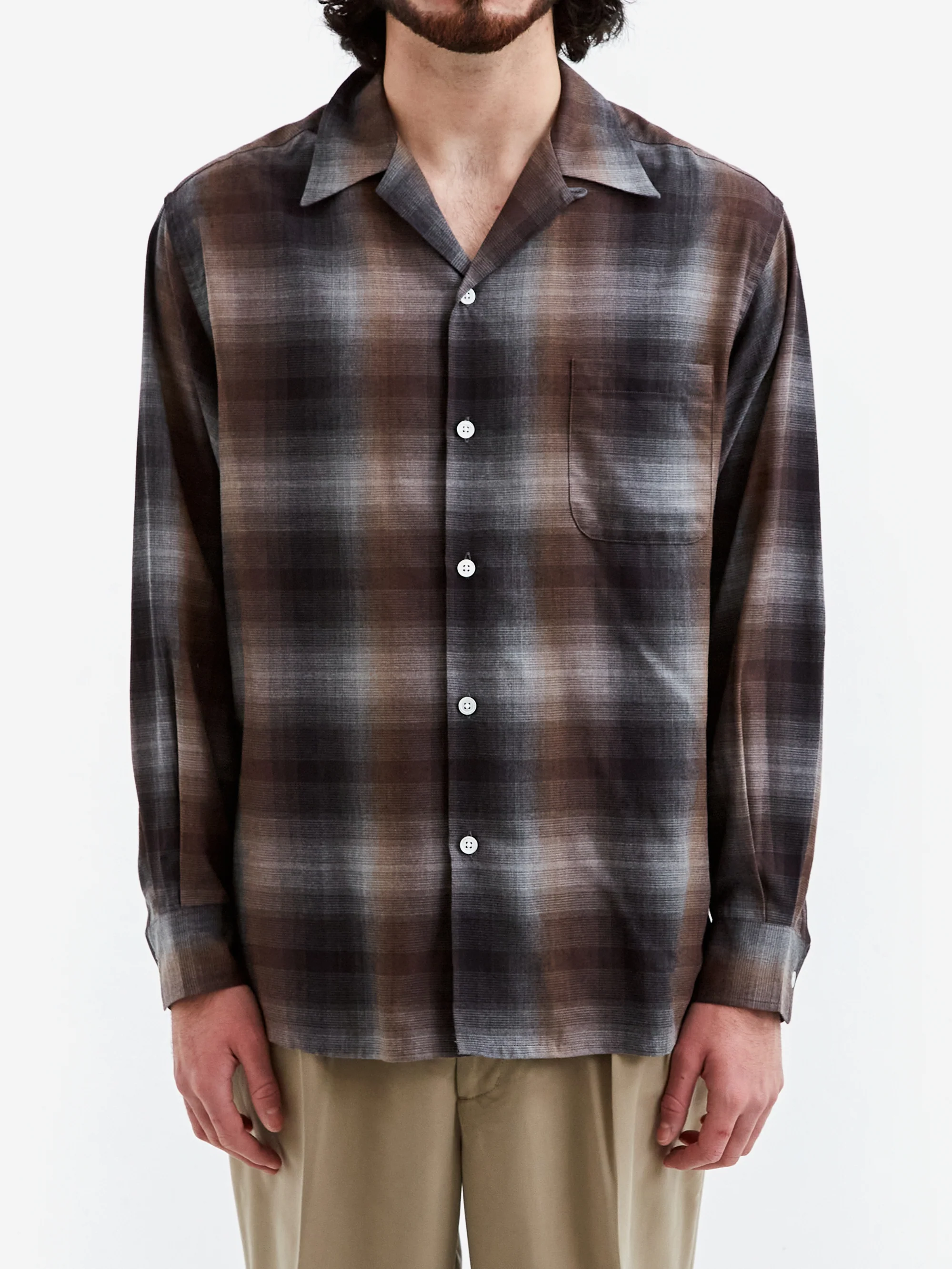 Wacko Maria Ombre Check Open Collar Shirt L/S ( Type-2 ) - Brown - Image 2