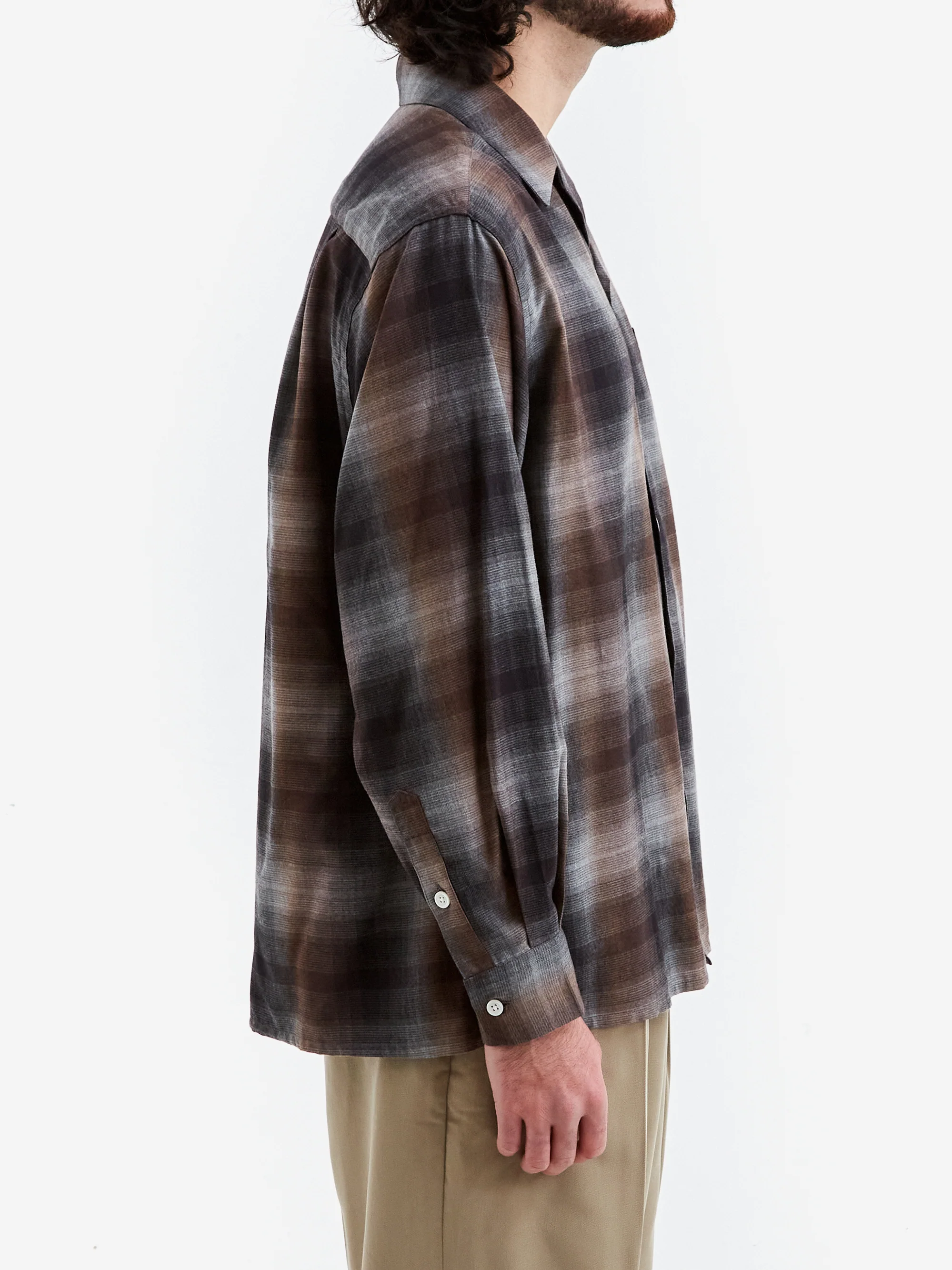 Wacko Maria Ombre Check Open Collar Shirt L/S ( Type-2 ) - Brown - Image 5