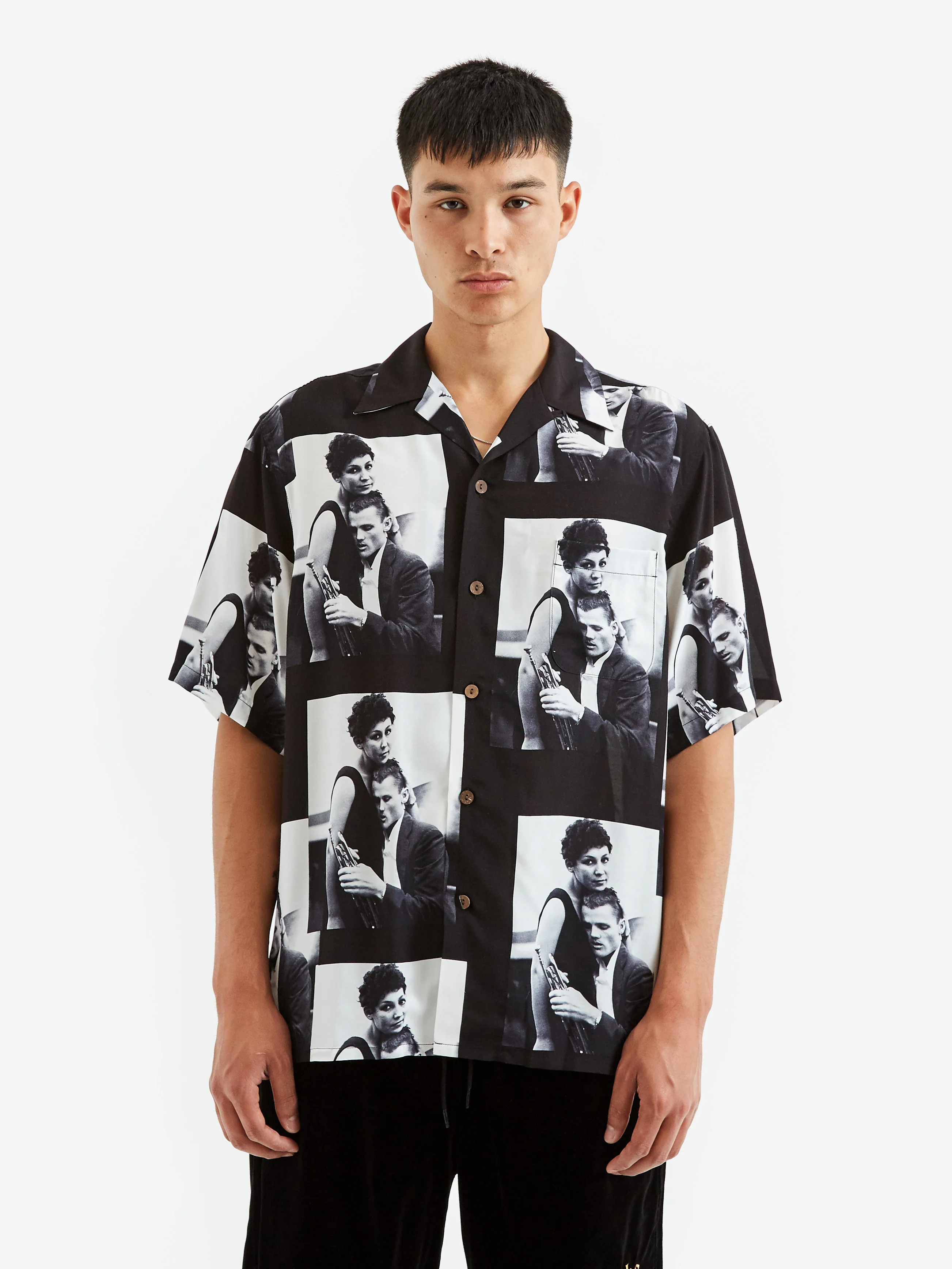 Wacko Maria x Chet Baker / Shortsleeve Hawaiian Shirt Type-3 - Black - Image 5