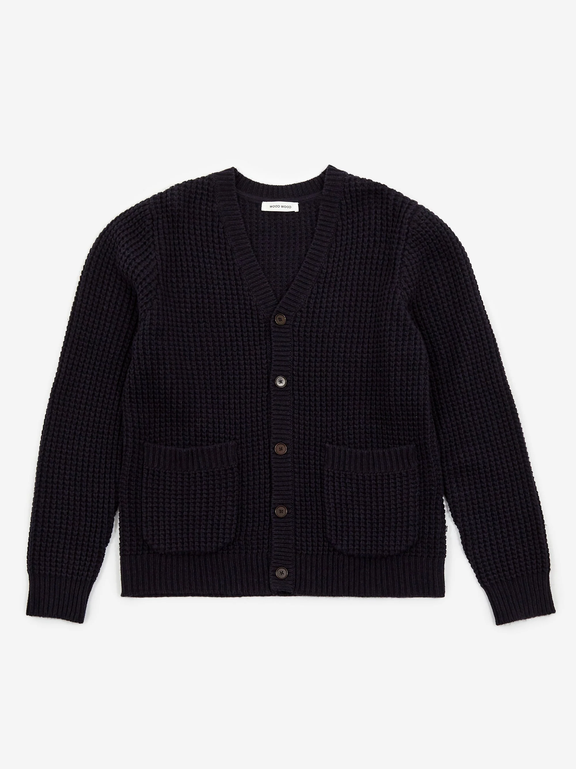 Wood Wood Kalle Waffle Cardigan - Navy - Image 2