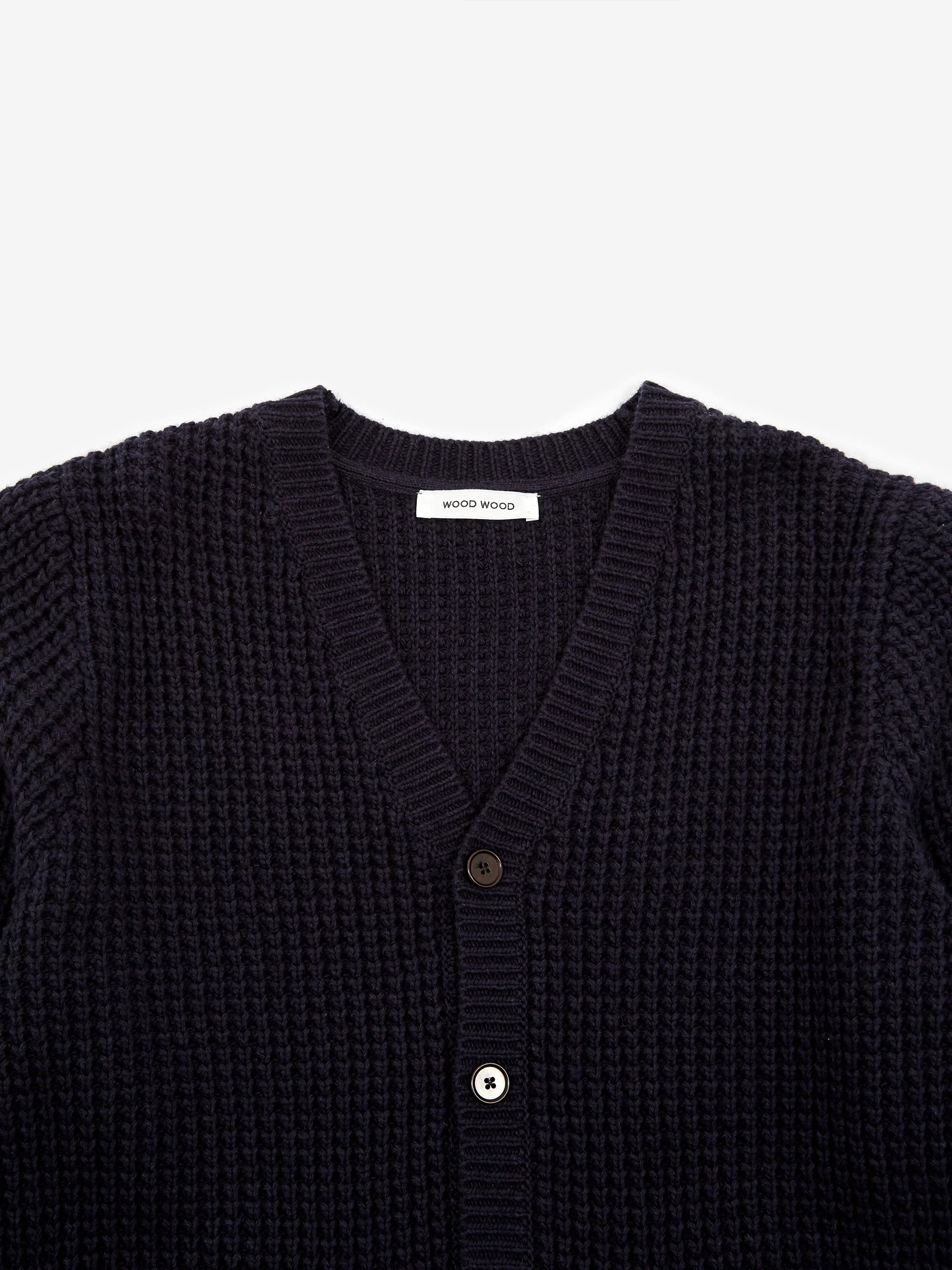 Wood Wood Kalle Waffle Cardigan - Navy - Image 3