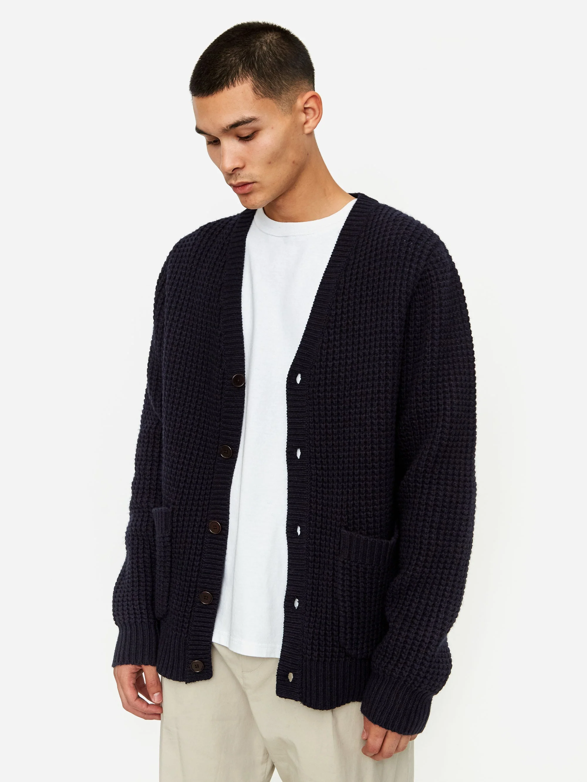 Wood Wood Kalle Waffle Cardigan - Navy - Image 6