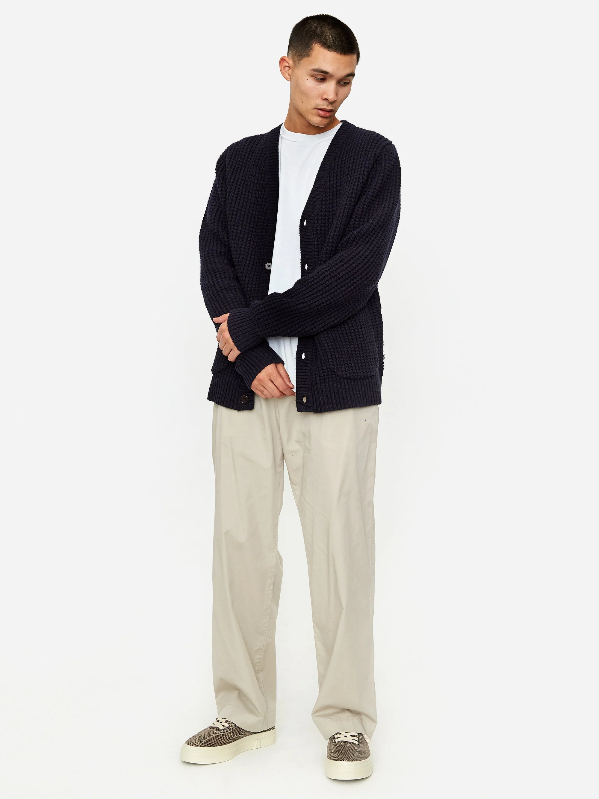 Wood Wood Kalle Waffle Cardigan - Navy - Image 7