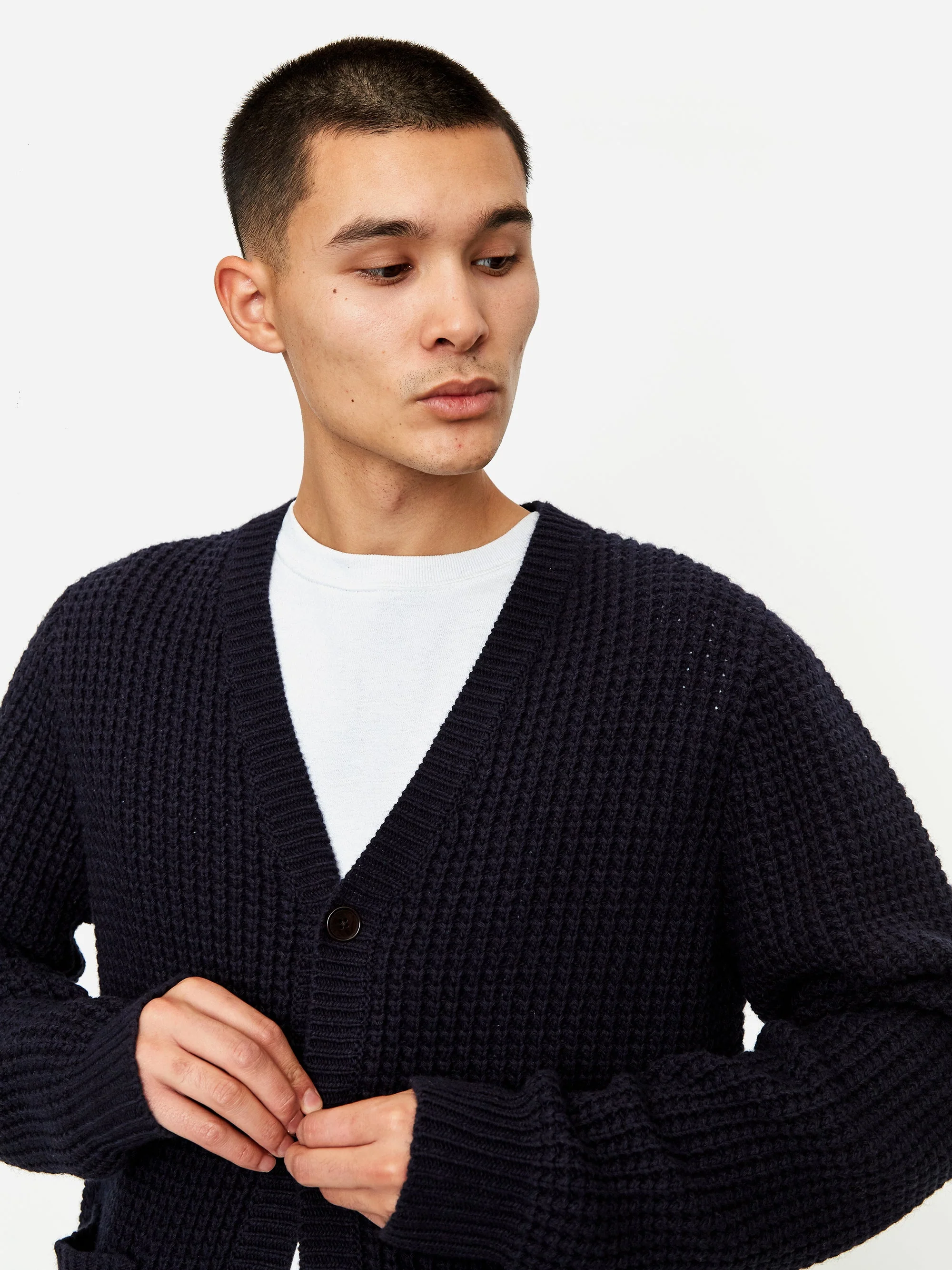 Wood Wood Kalle Waffle Cardigan - Navy - Image 8