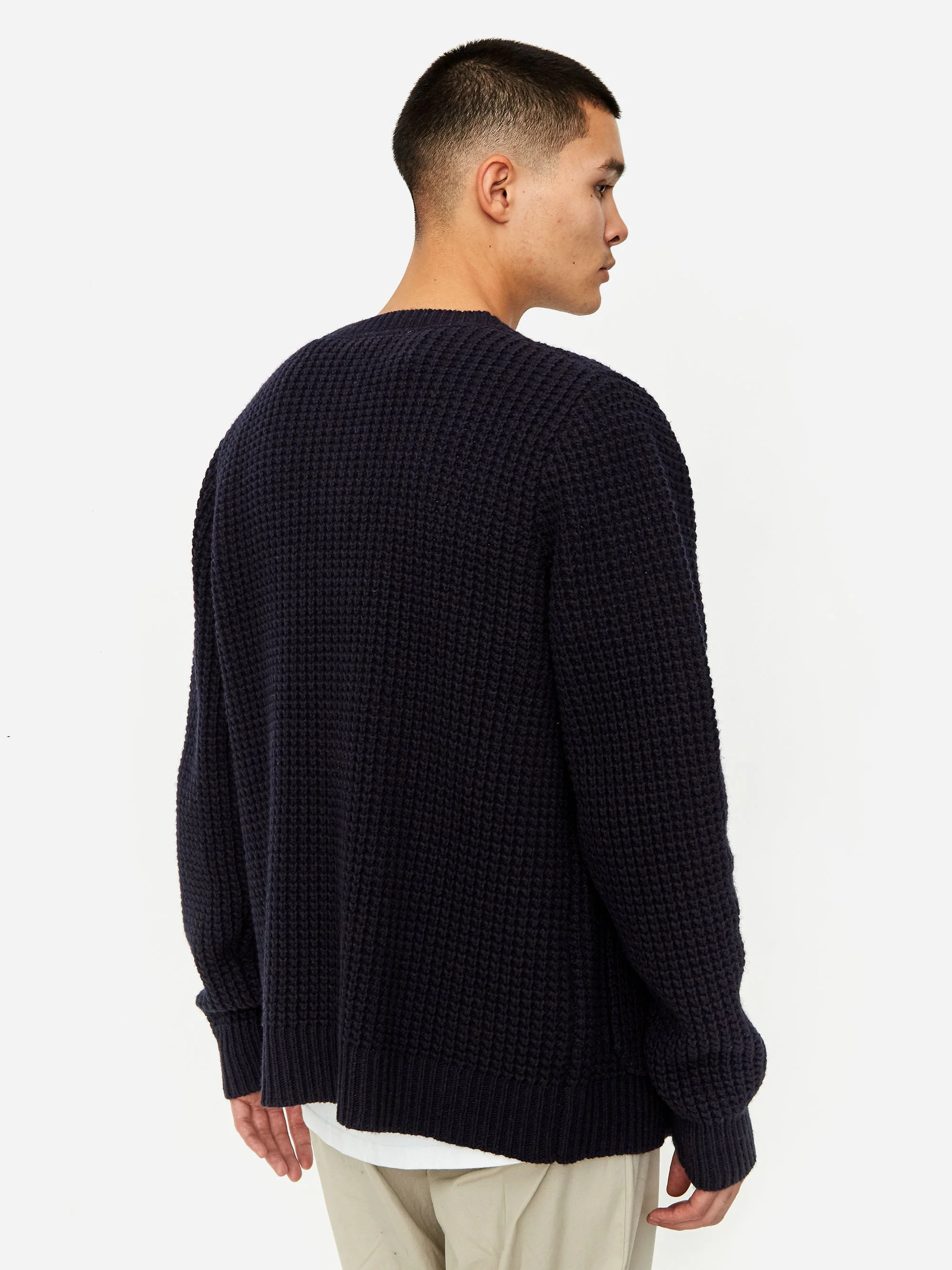 Wood Wood Kalle Waffle Cardigan - Navy - Image 9