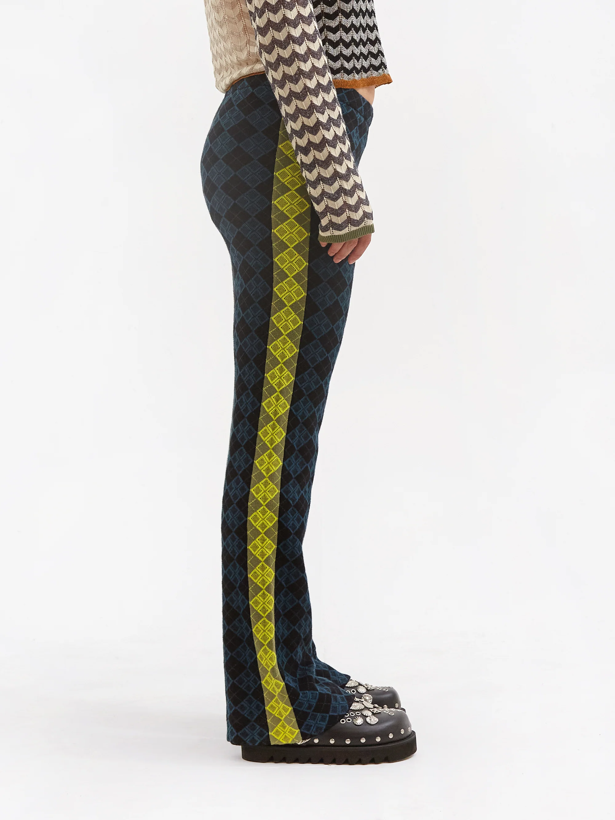 YANYAN KNITS Argyle Slim Pant - Navy/Acid Multi - Image 2