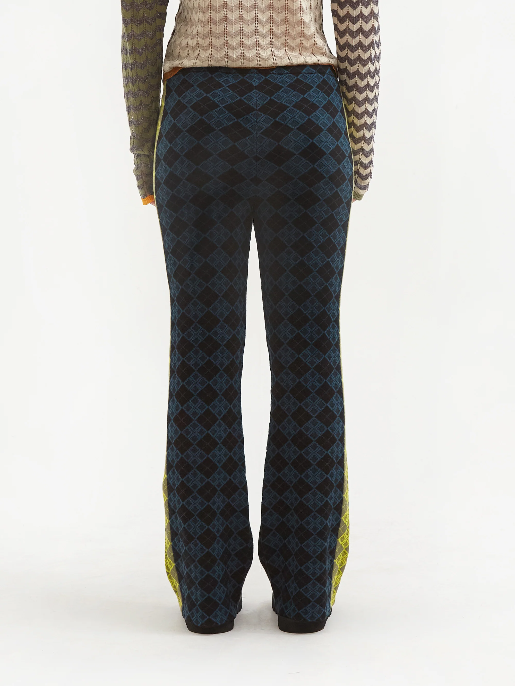 YANYAN KNITS Argyle Slim Pant - Navy/Acid Multi - Image 3